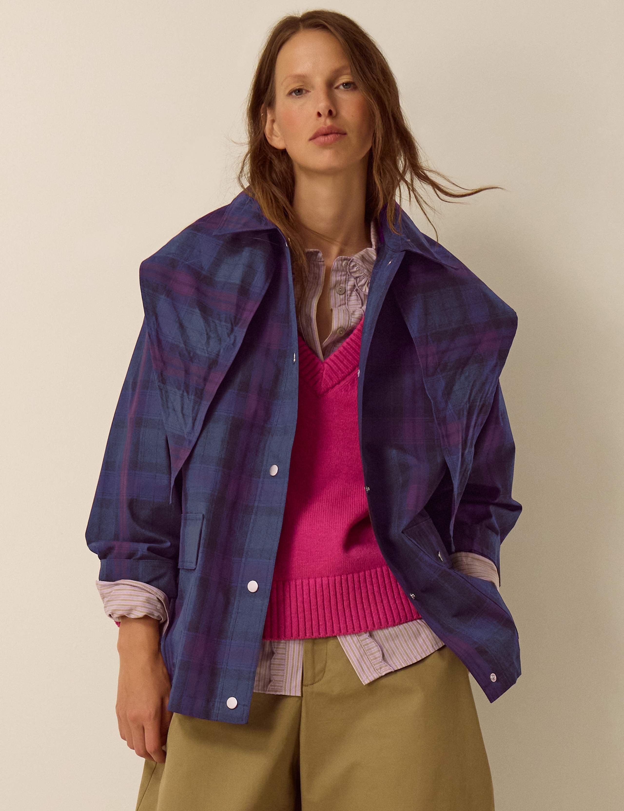 Checked Lightweight Cotton Cape