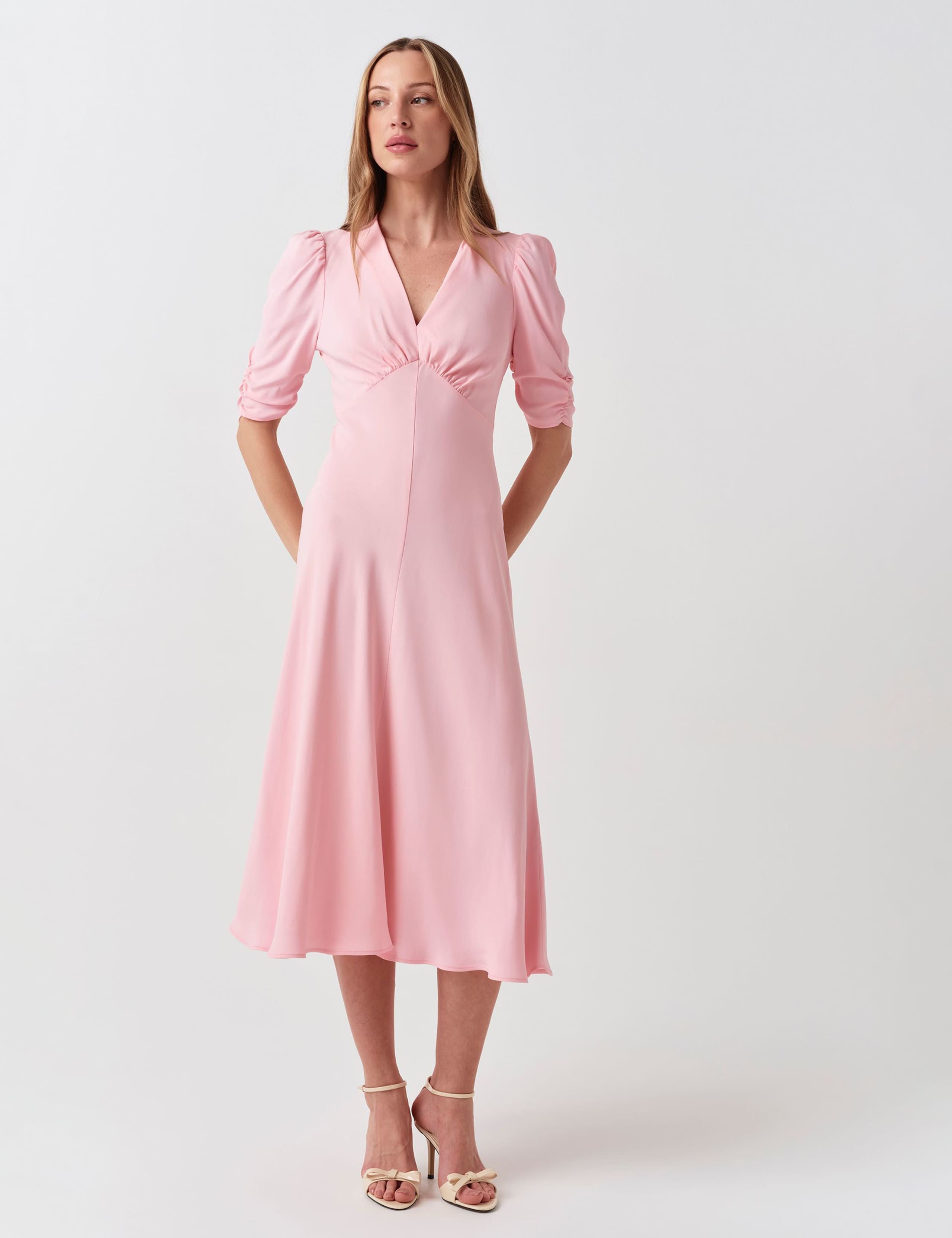 Crepe V-Neck Midi Tea Dress