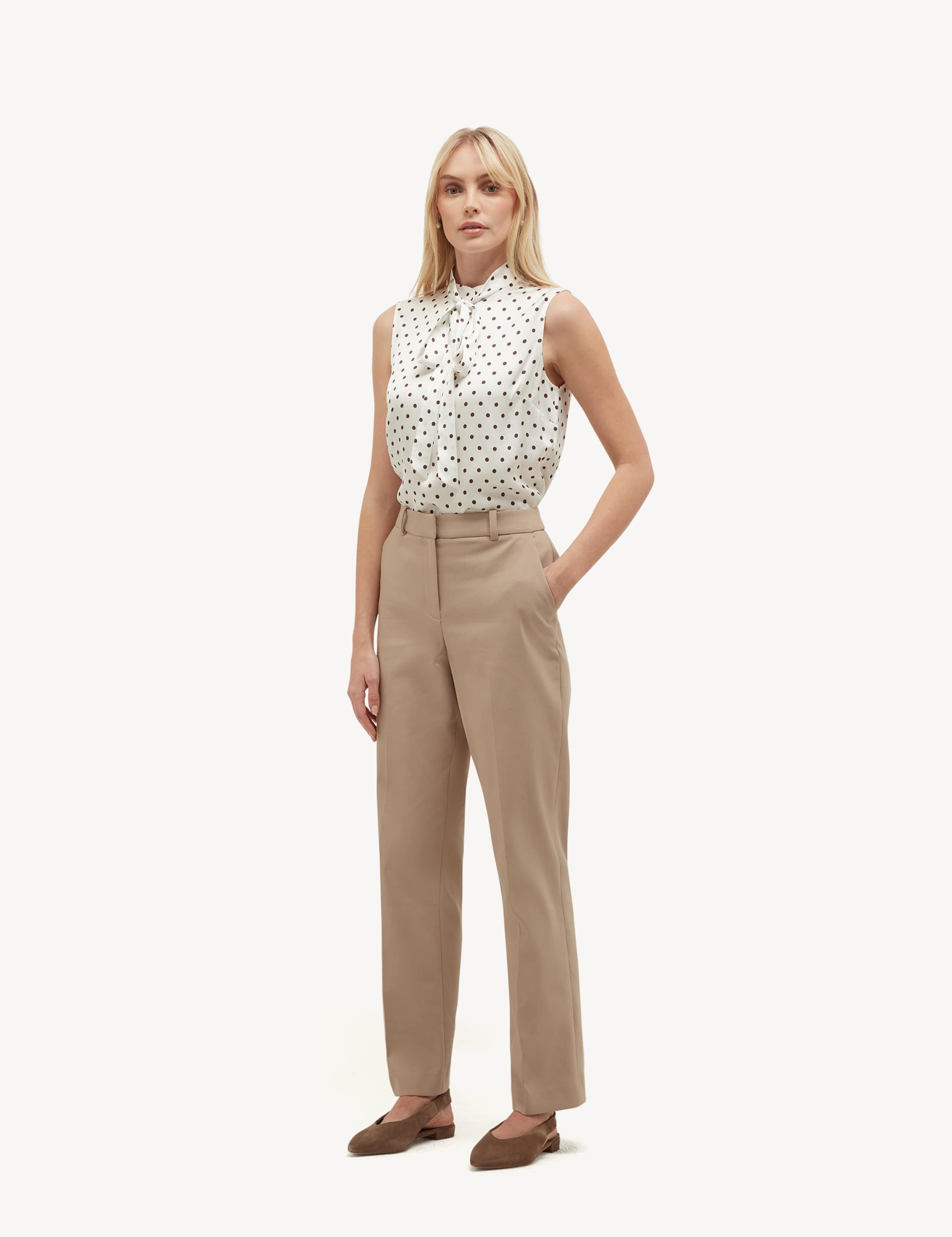 Cotton Blend Straight Leg Trousers