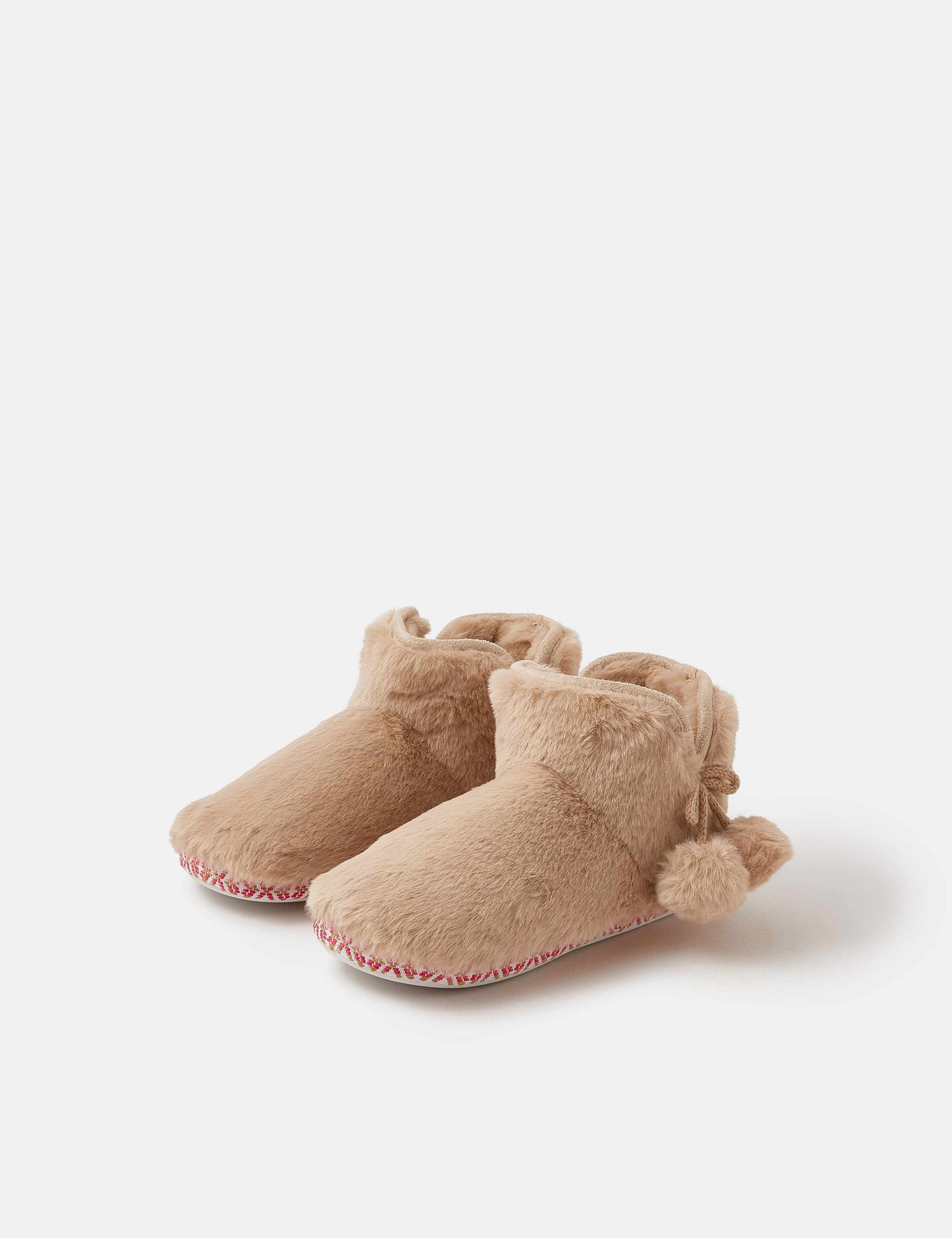 Faux Fur Pom Pom Slipper Boots