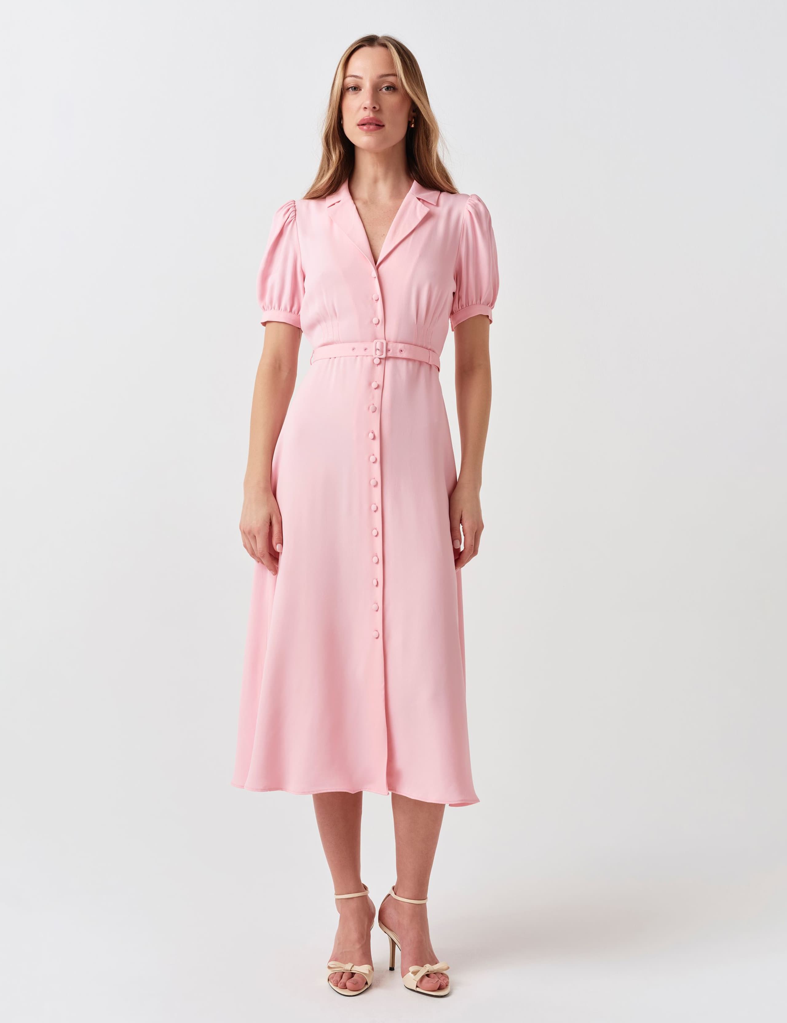 Crepe Button Through Midi Shirt Dress