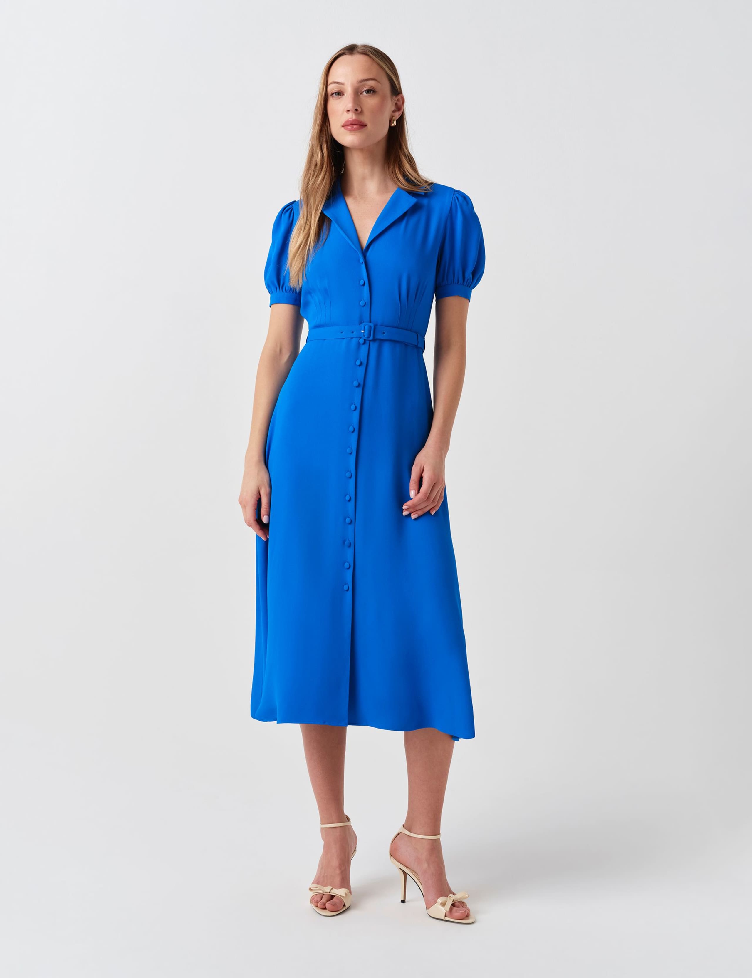 Crepe Button Through Midi Shirt Dress