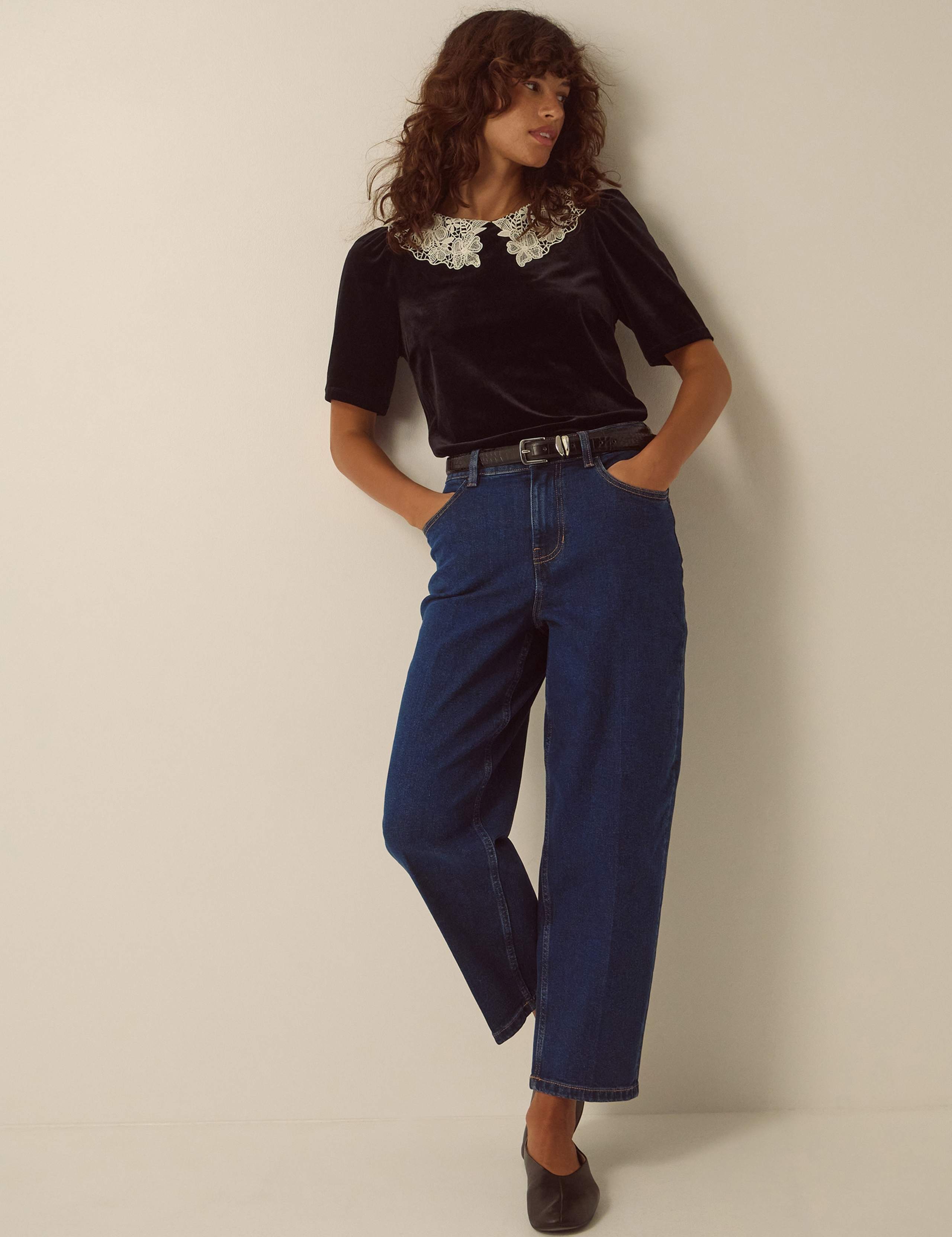 Button Front Barrel Jeans