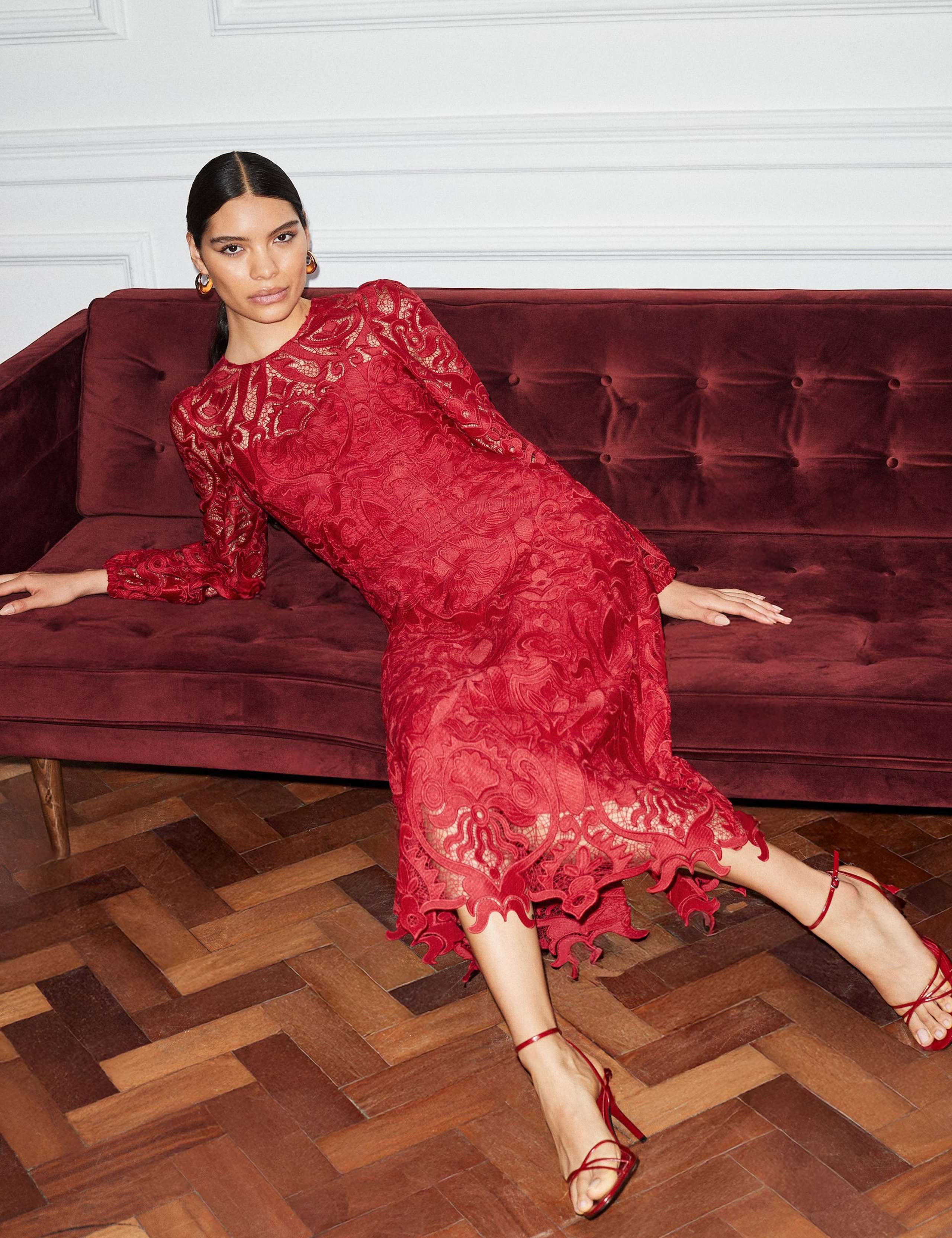 Lace Open Back Midi Column Dress