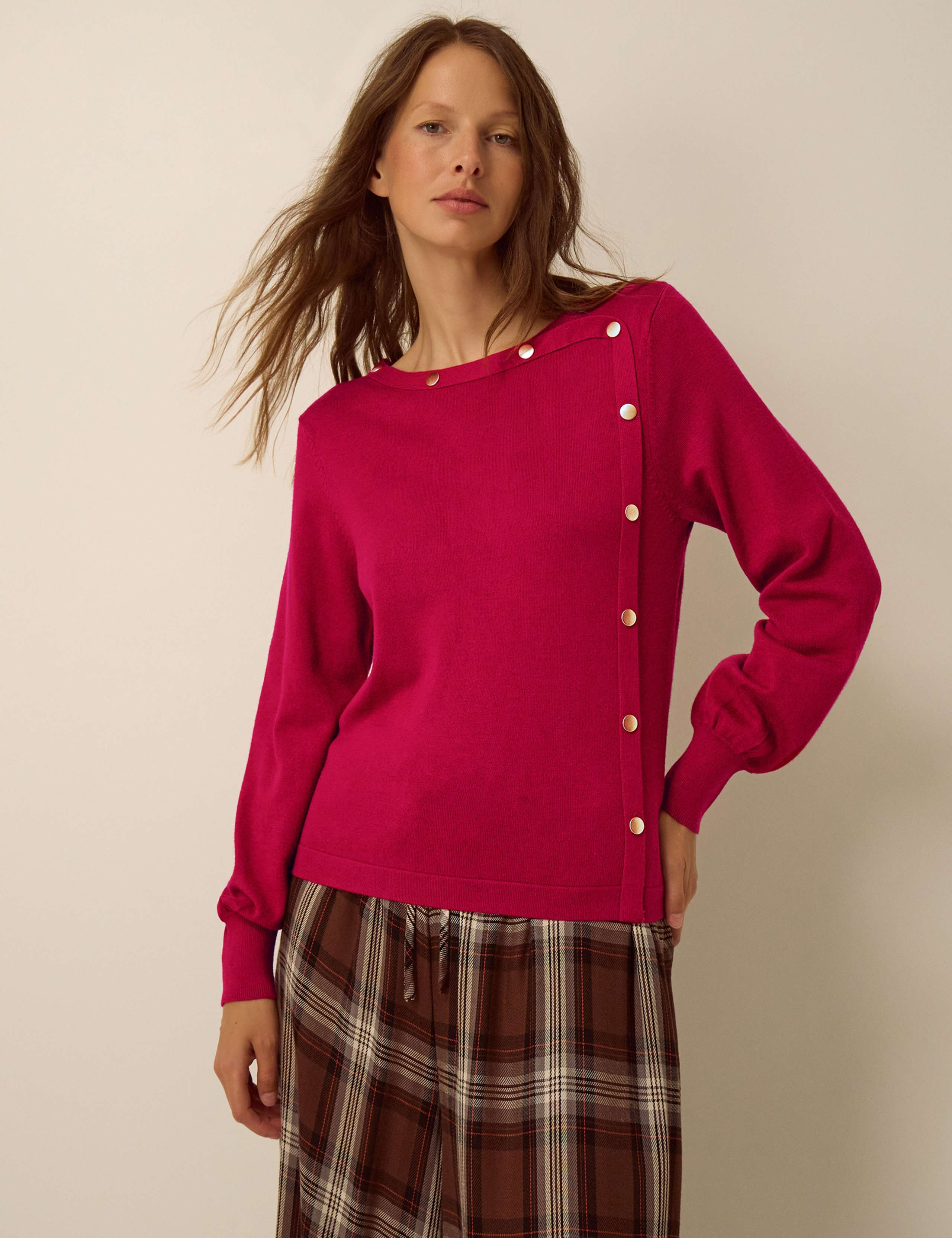 Round Neck Button Detail Jumper