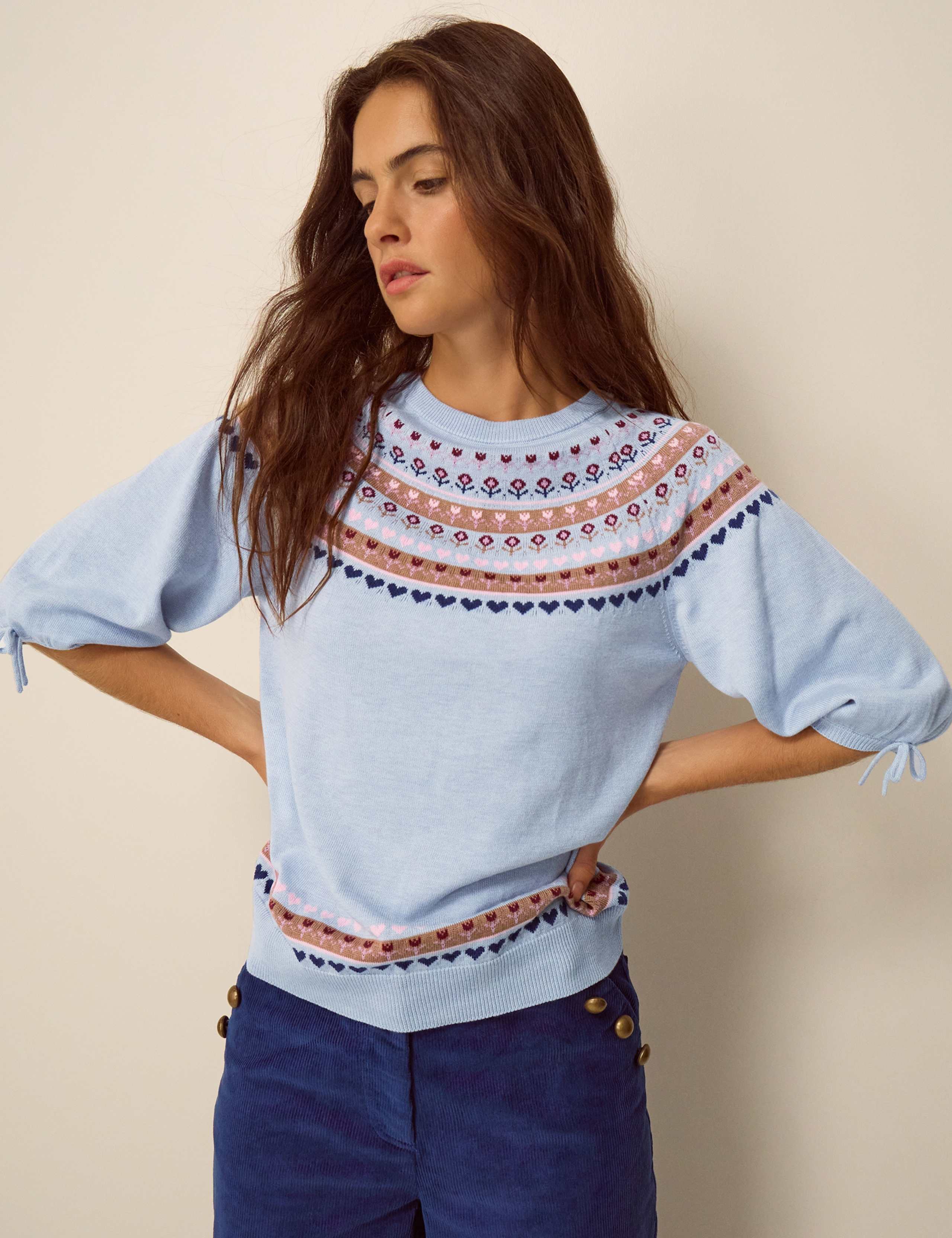 Fairisle Short Sleeve Jumper With Wool