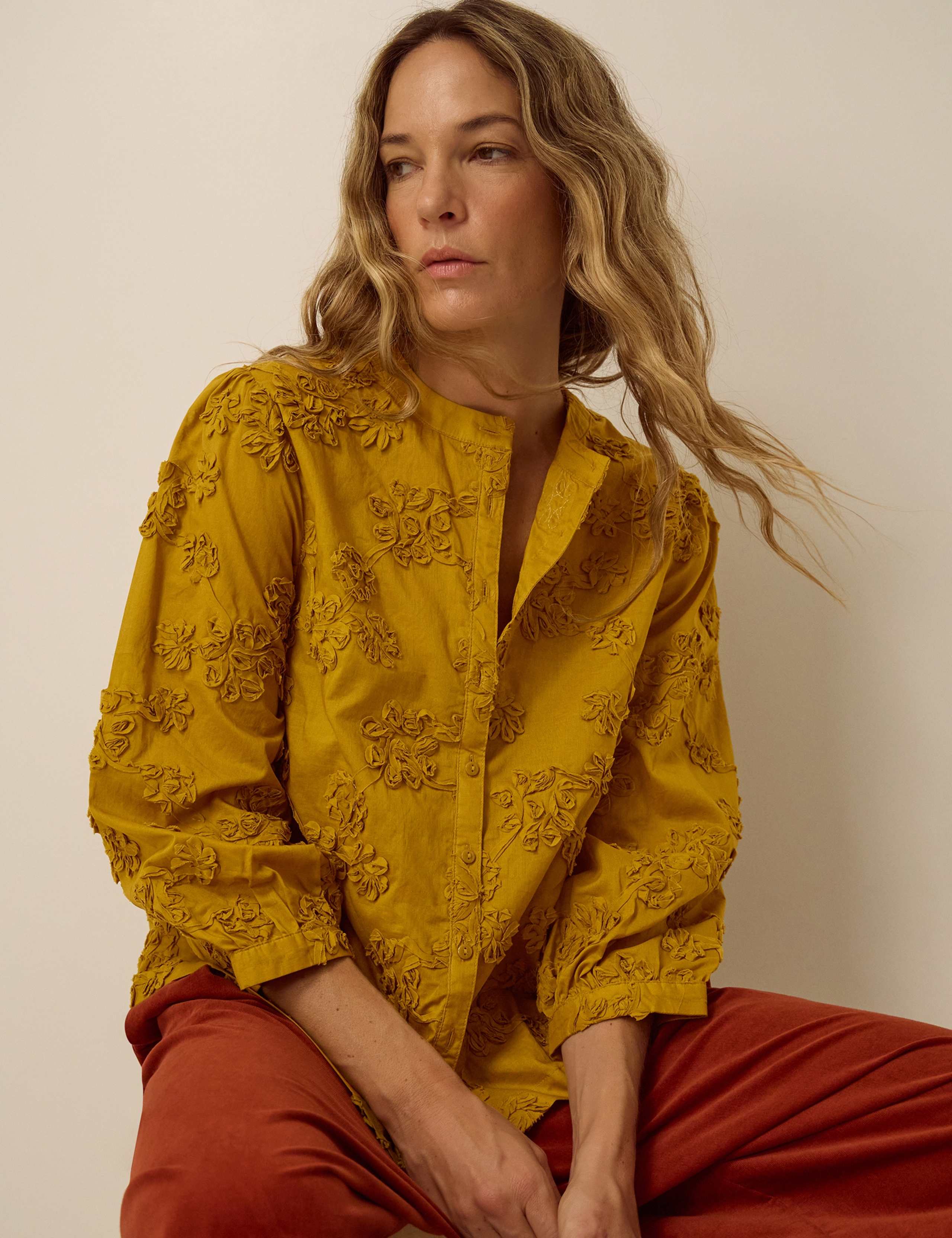 Embroidered Round Neck Cotton Shirt
