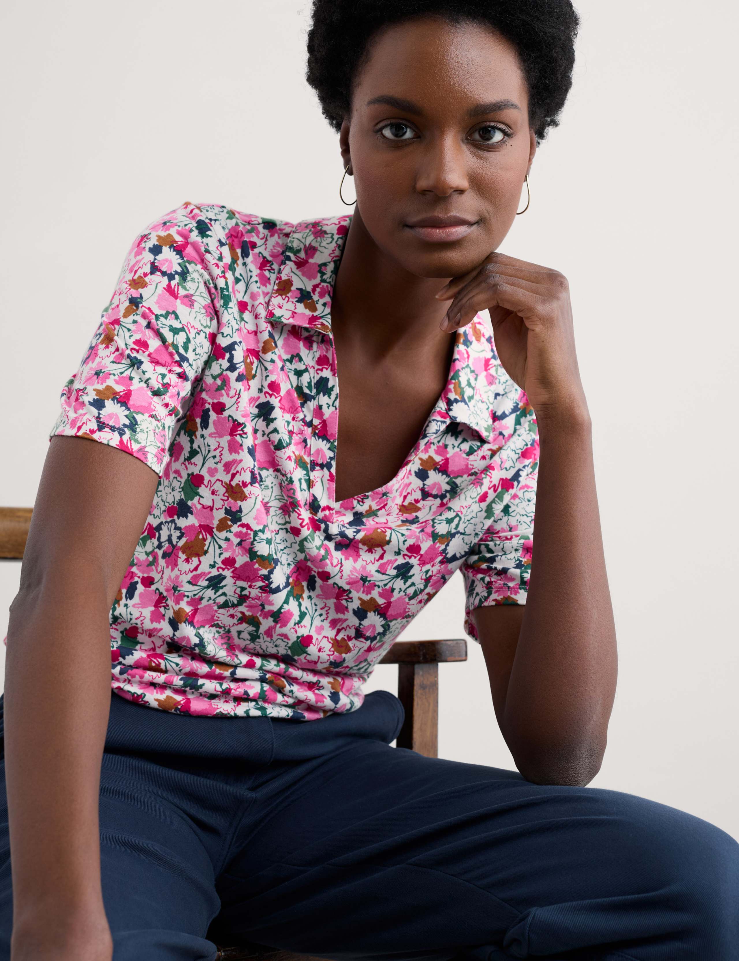 Cotton Modal Floral Relaxed Popover Blouse