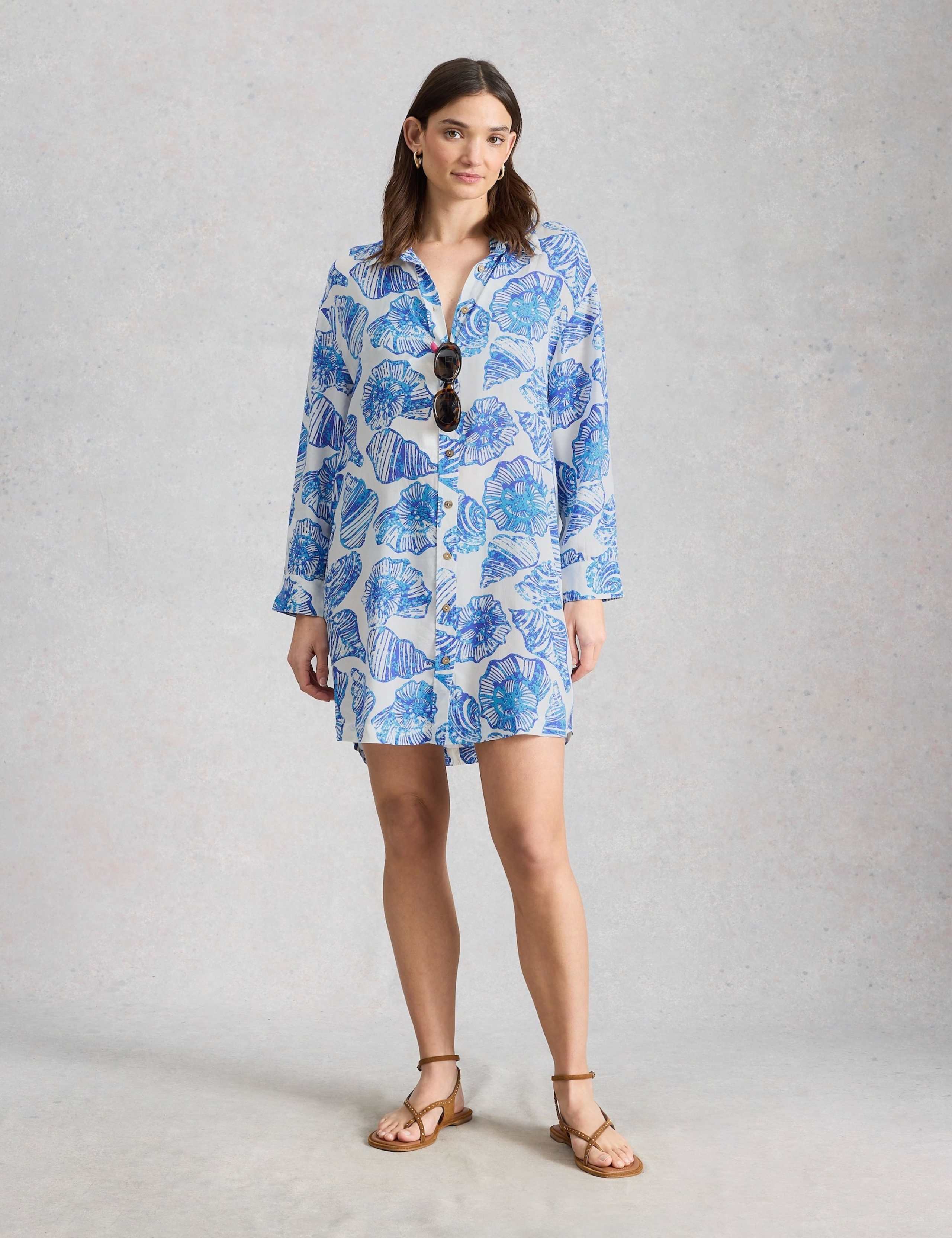 Shell Print Beach Cover Up Shirt