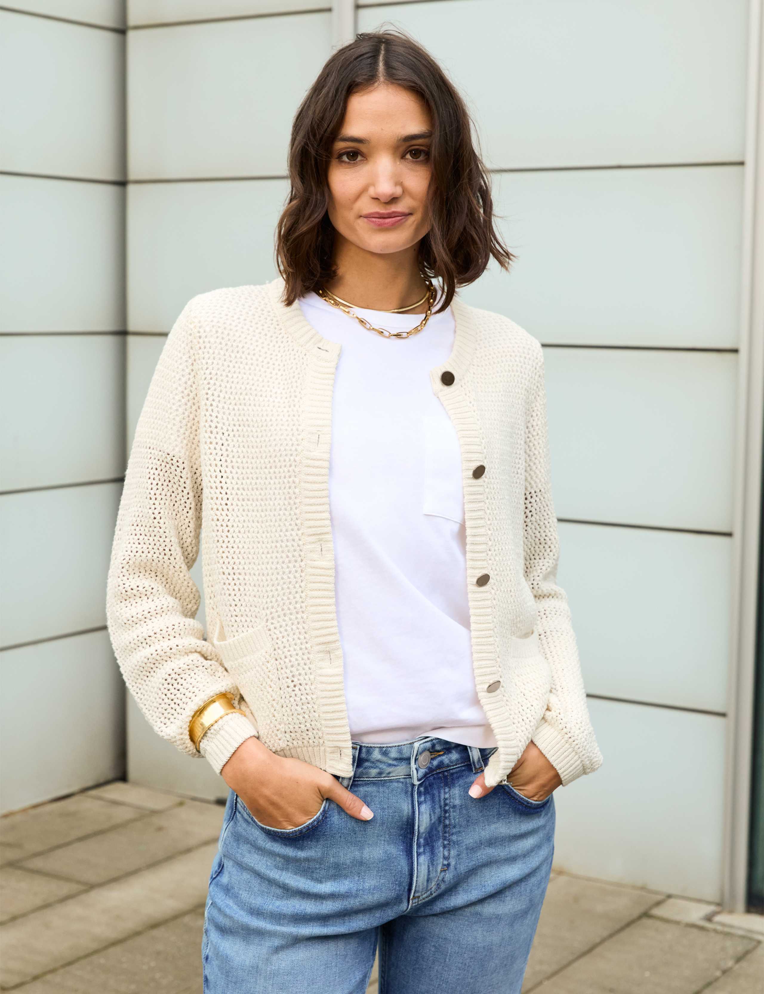 Cotton Rich Textured Cropped Cardigan