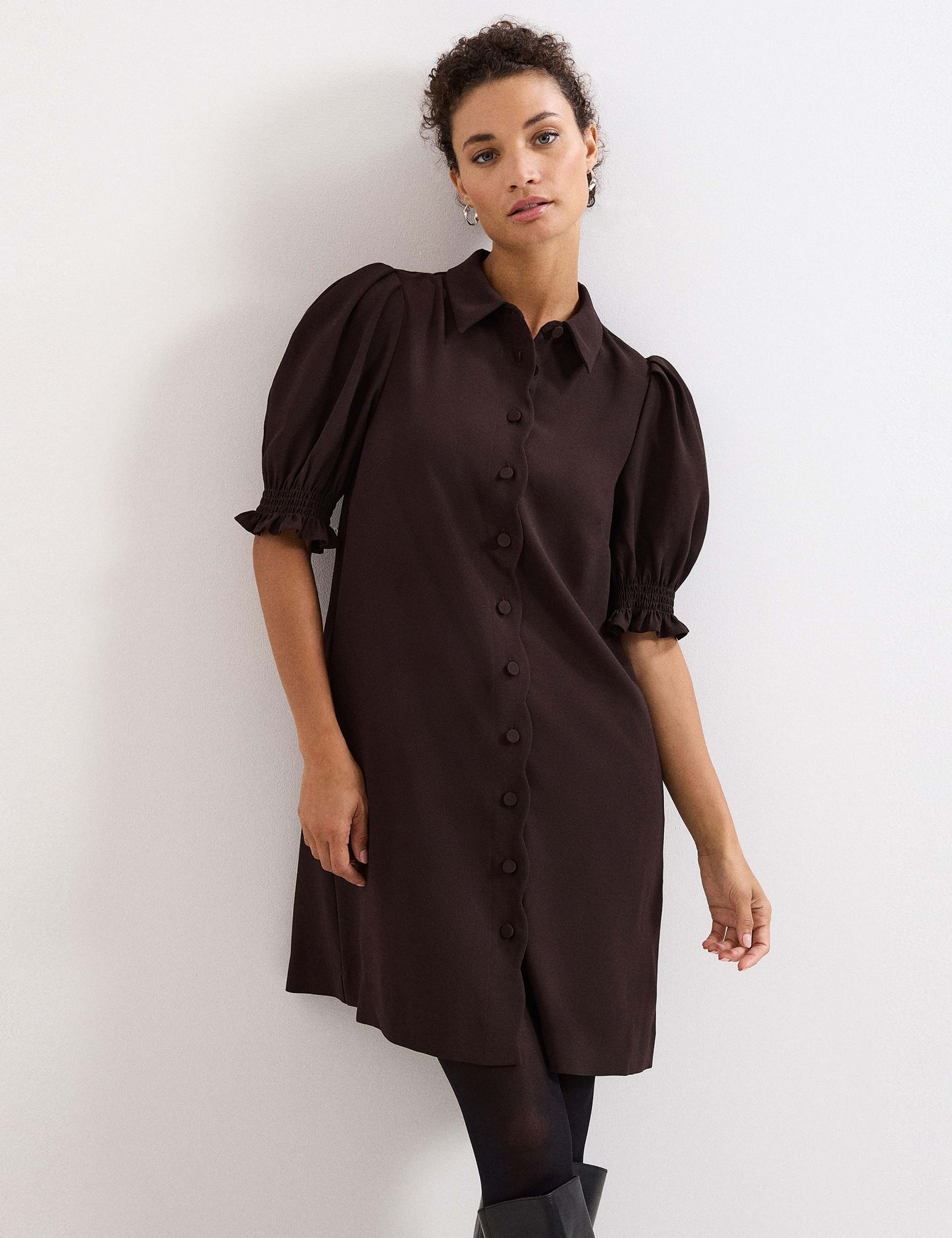 Puff Sleeve Mini Shirt Dress