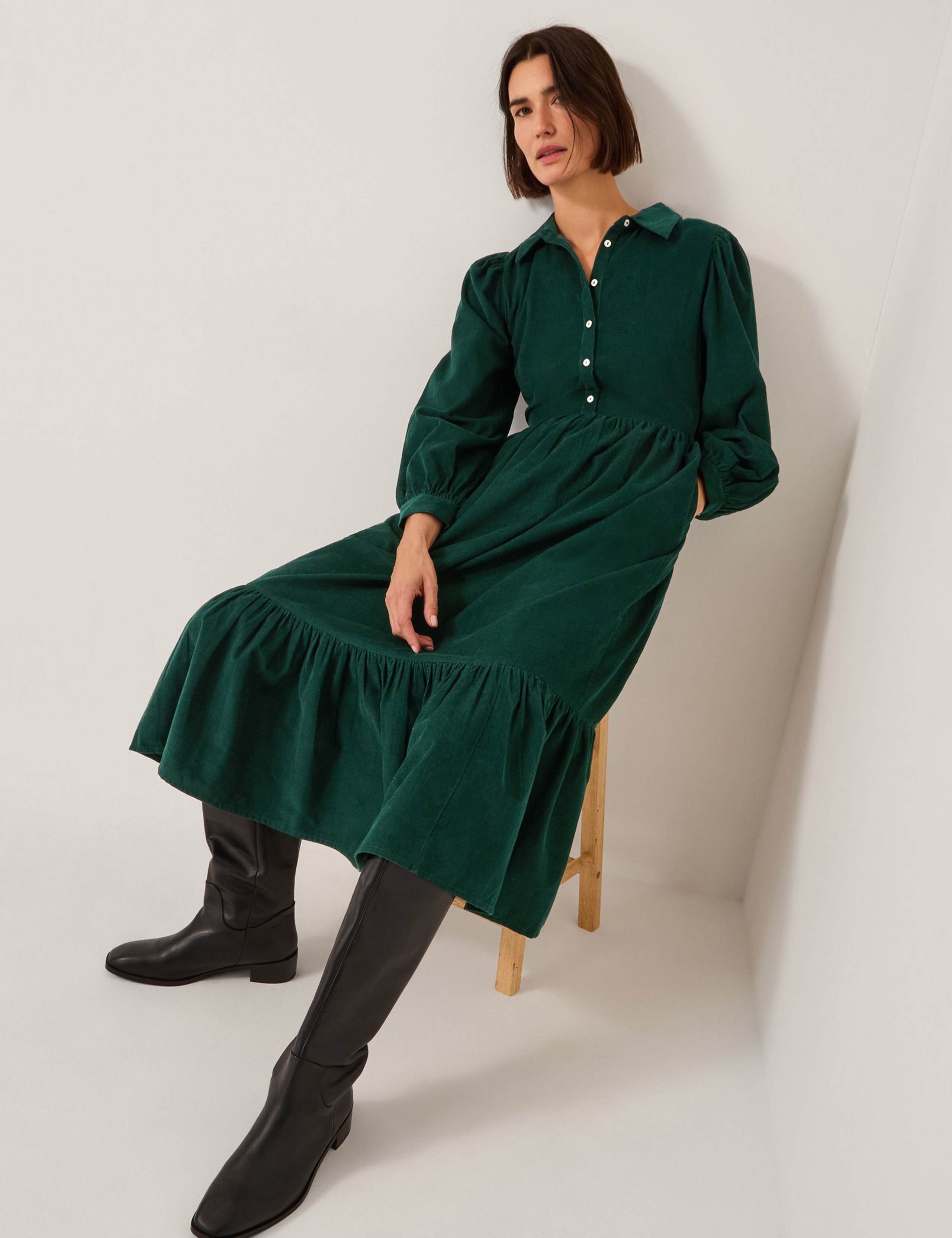 Pure Cotton Collared Midi Shirt Dress