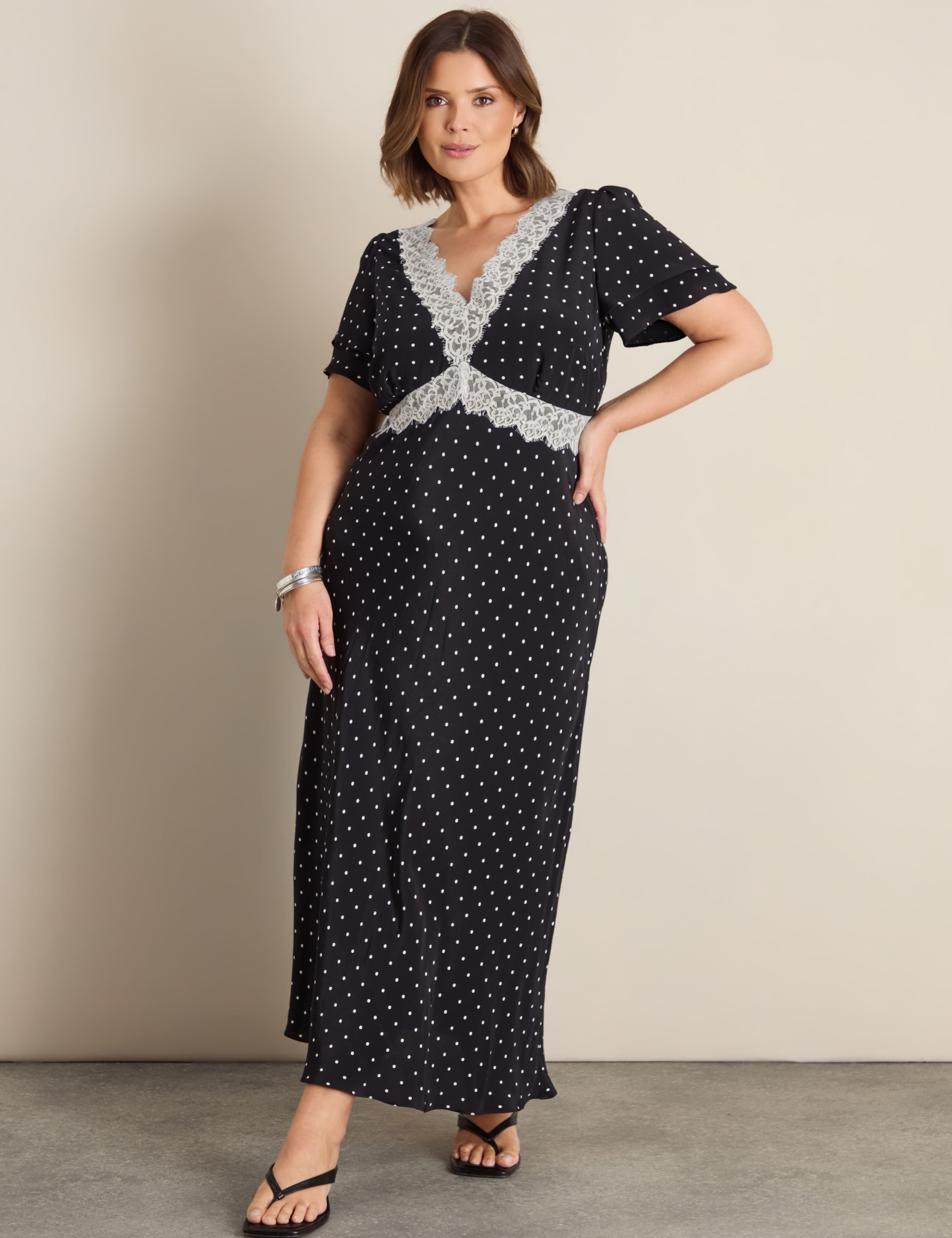 Polka Dot V-Neck Maxi Swing Dress