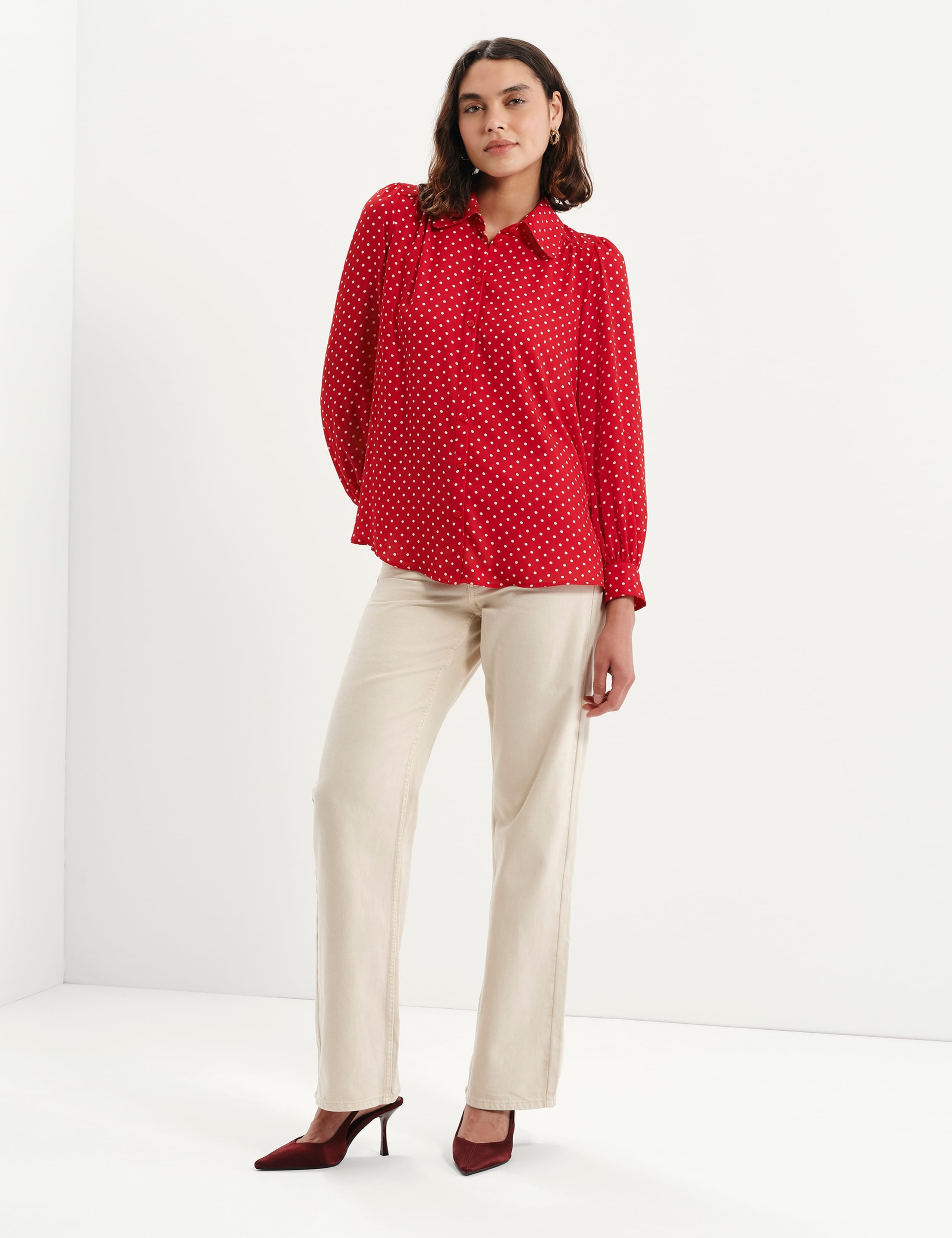 Polka Dot Collared Blouse
