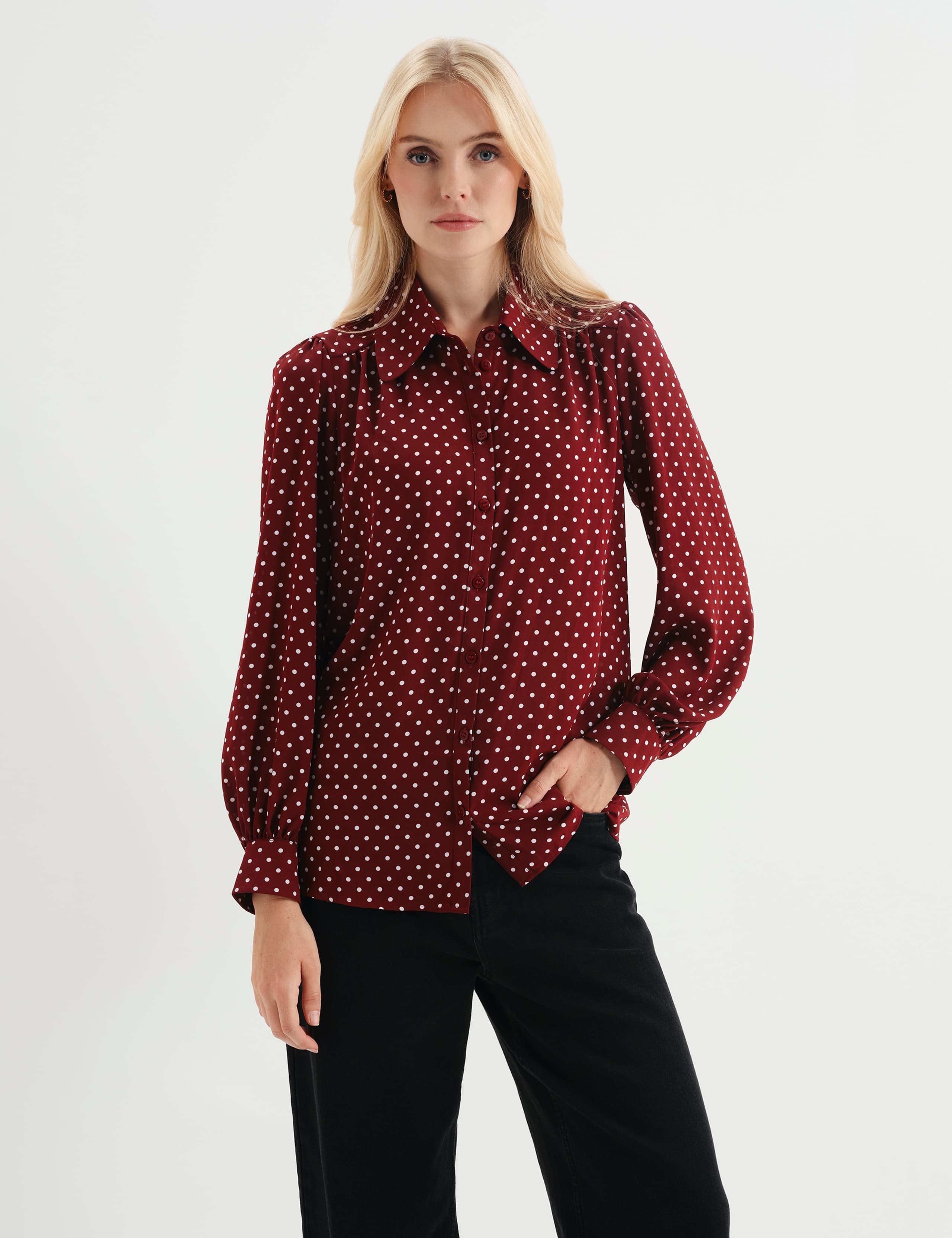 Polka Dot Collared Blouse