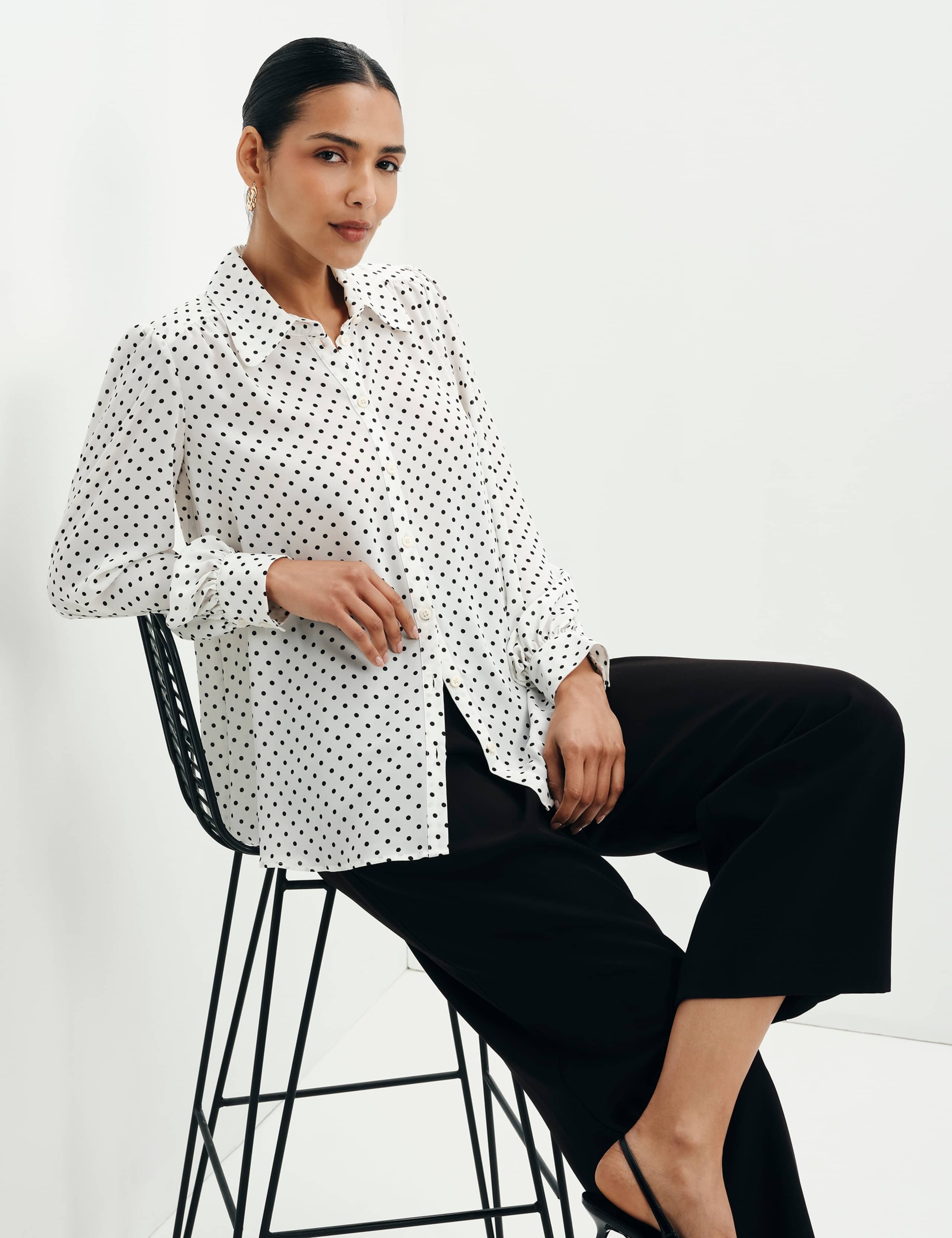 Polka Dot Collared Blouse