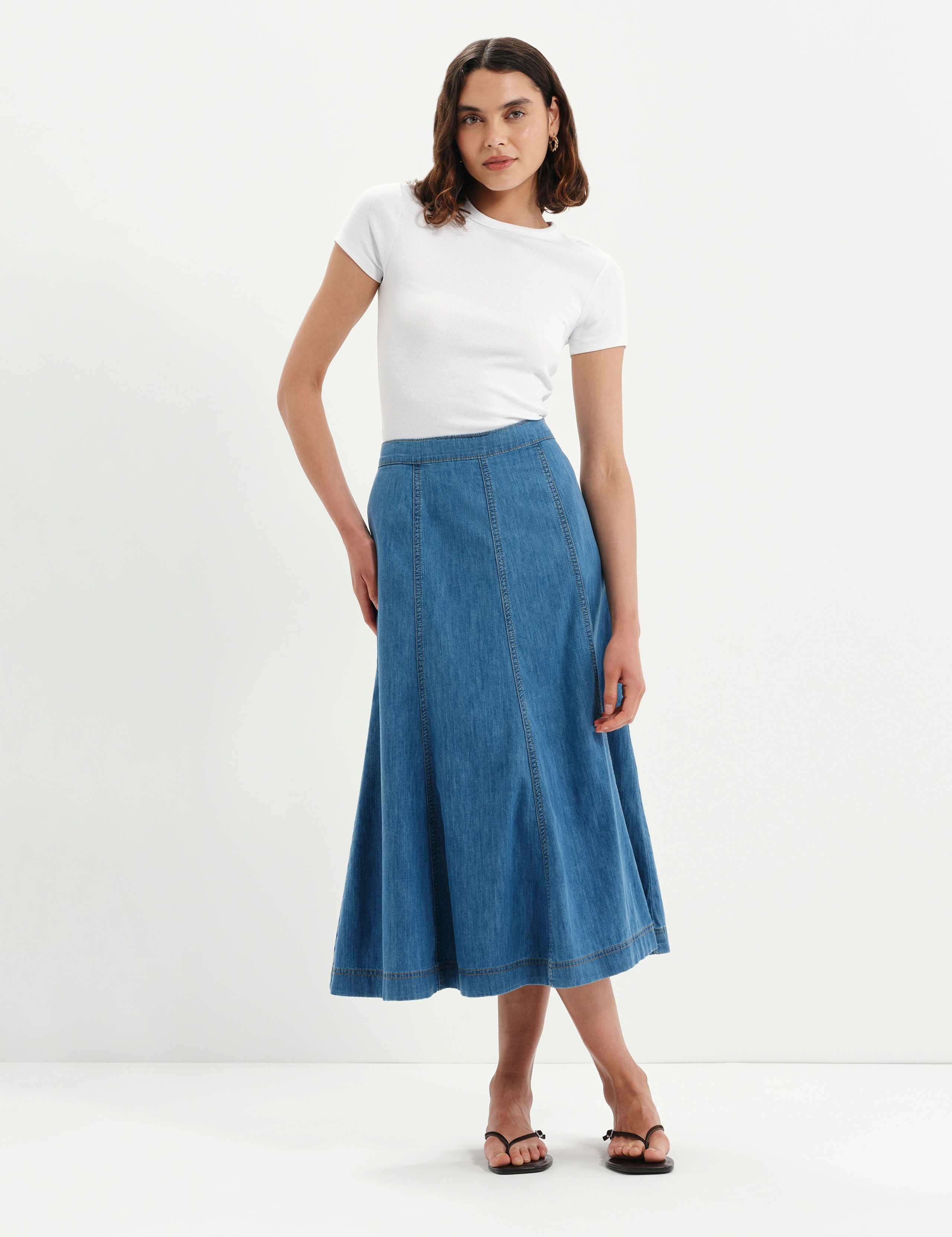 Denim Midi A-Line Skirt