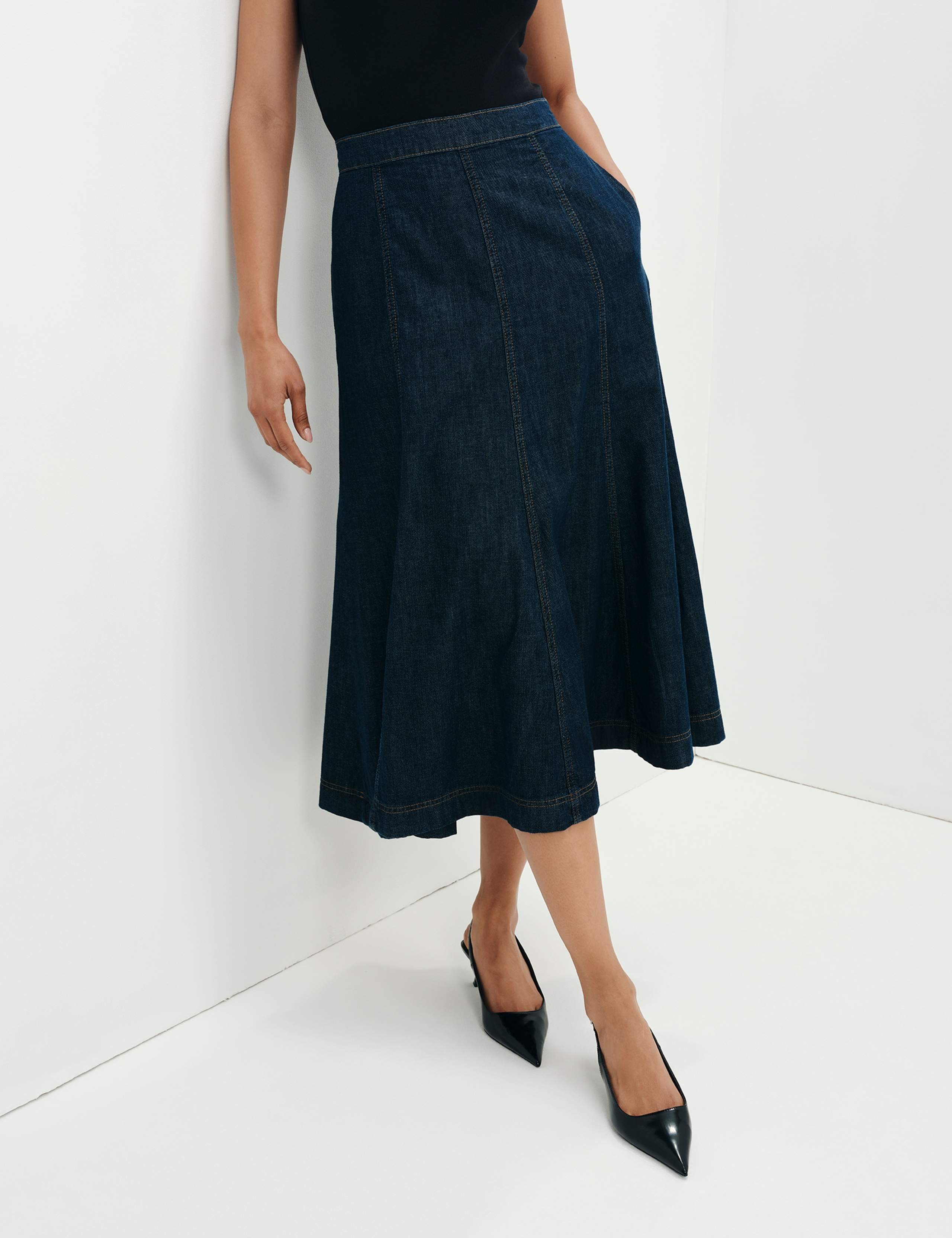 Denim Midi A-Line Skirt