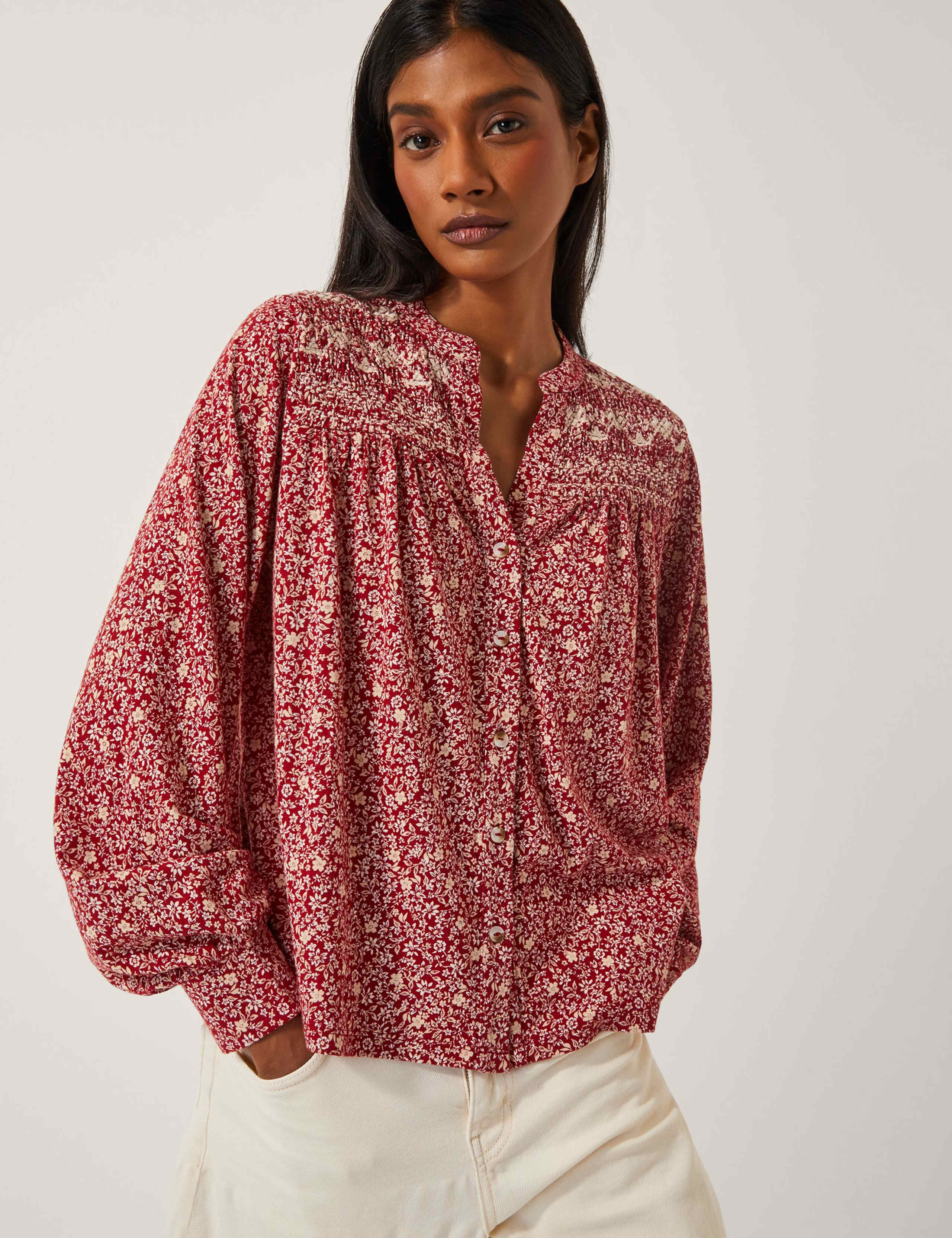 Cotton Rich Jersey Floral V-Neck Shirt
