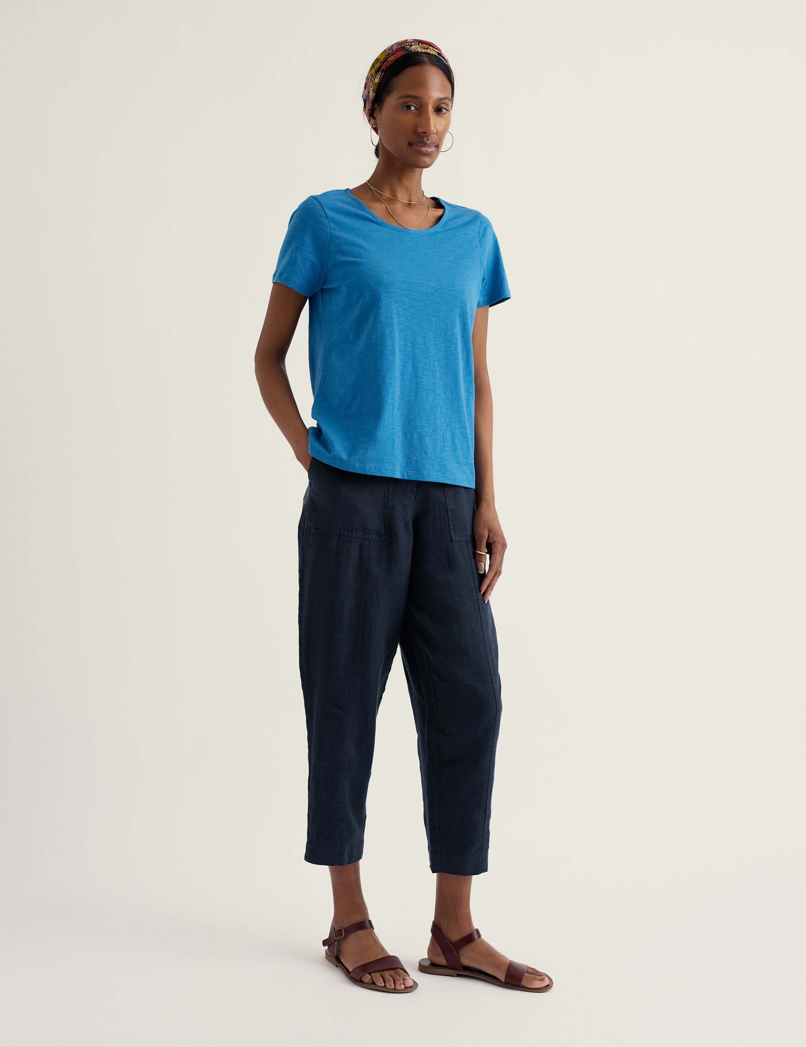 Pure Linen Straight Leg Cropped Trousers