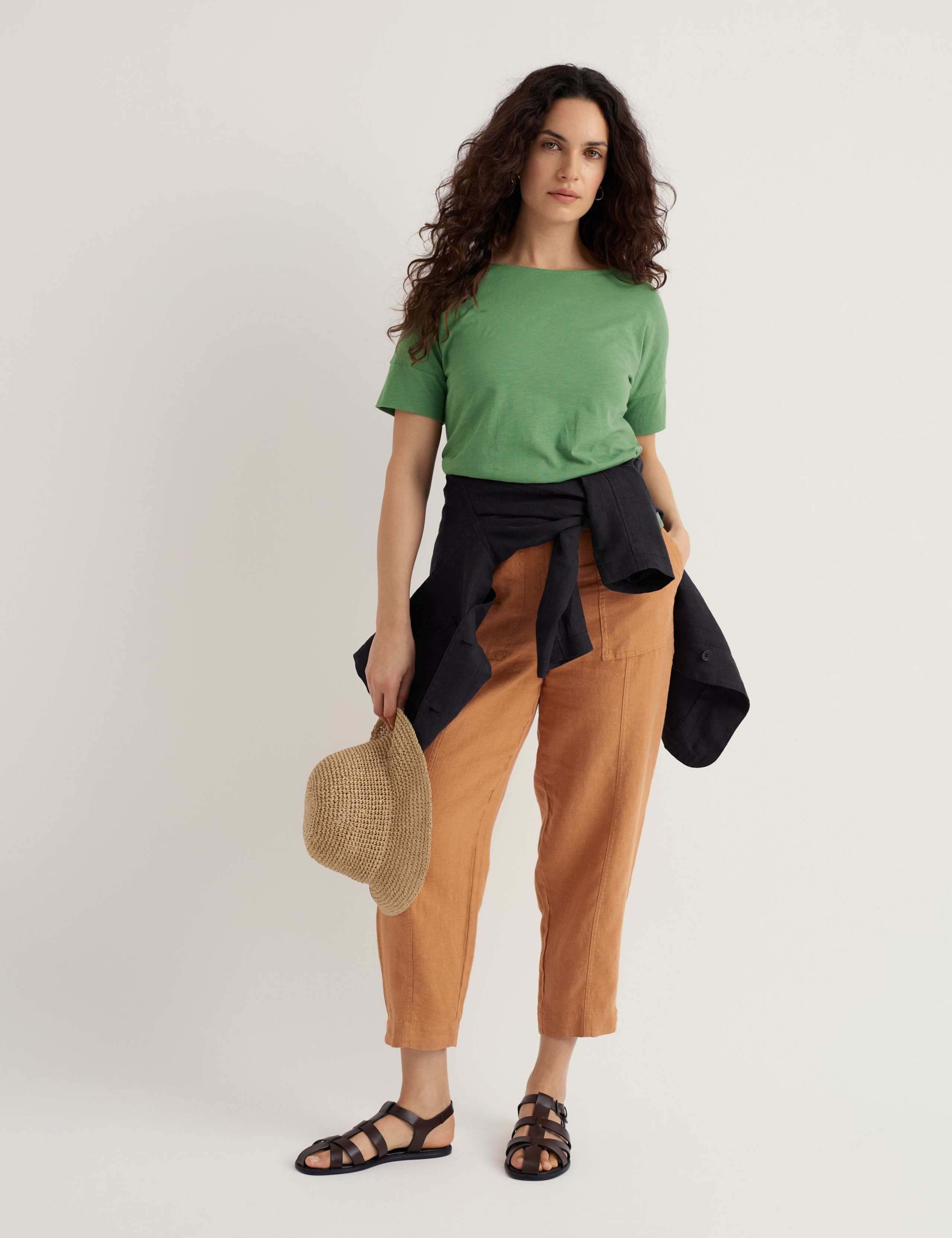 Pure Linen Straight Leg Cropped Trousers