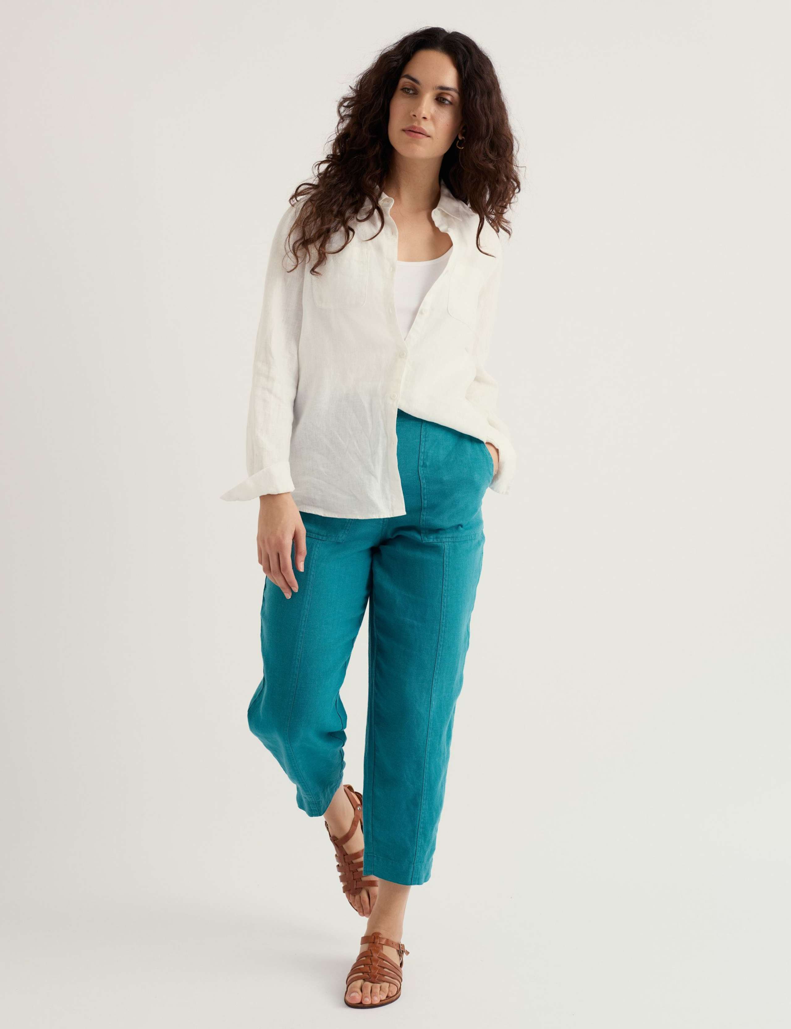 Pure Linen Straight Leg Cropped Trousers
