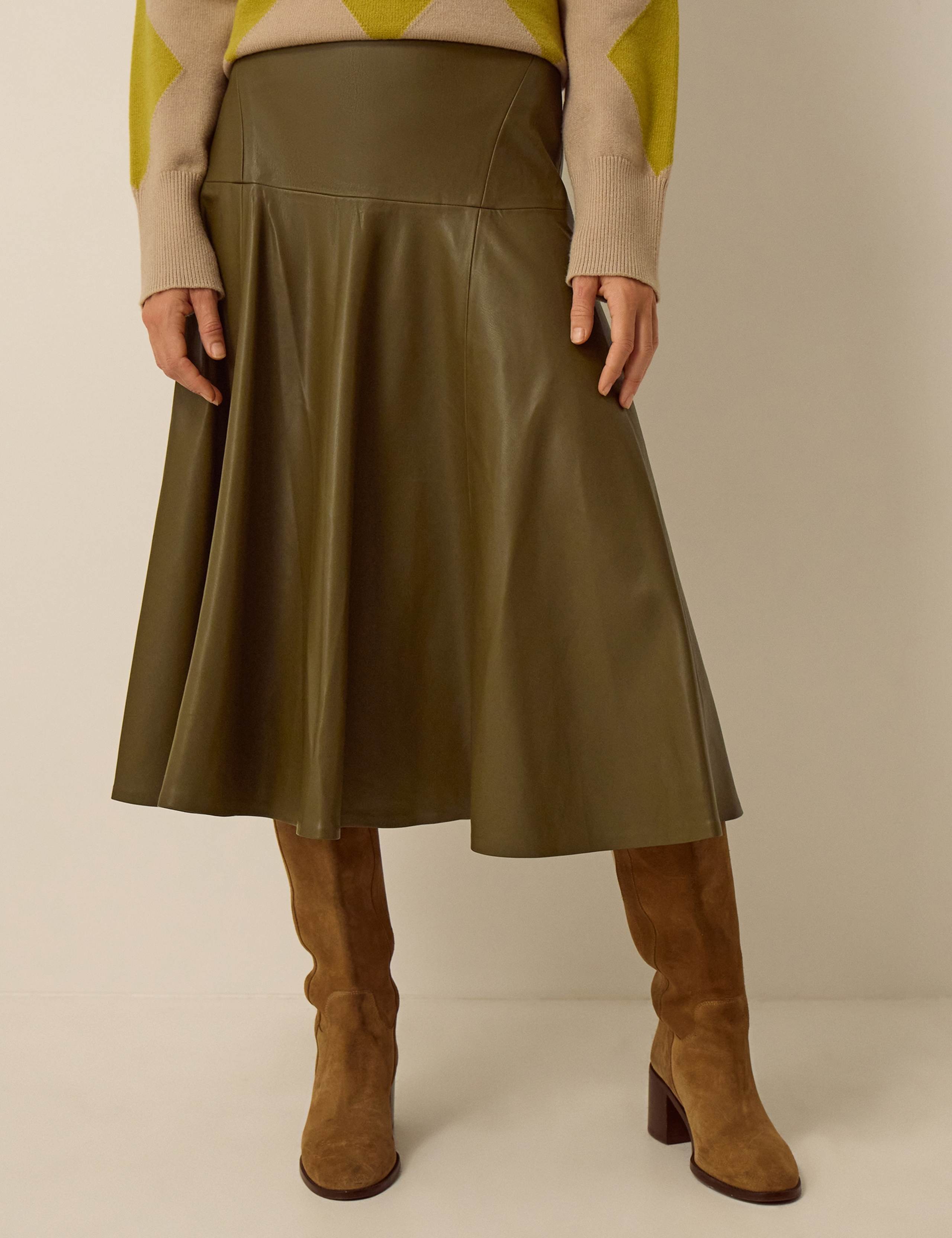 Plain Zip Front A Line Midi Skirt