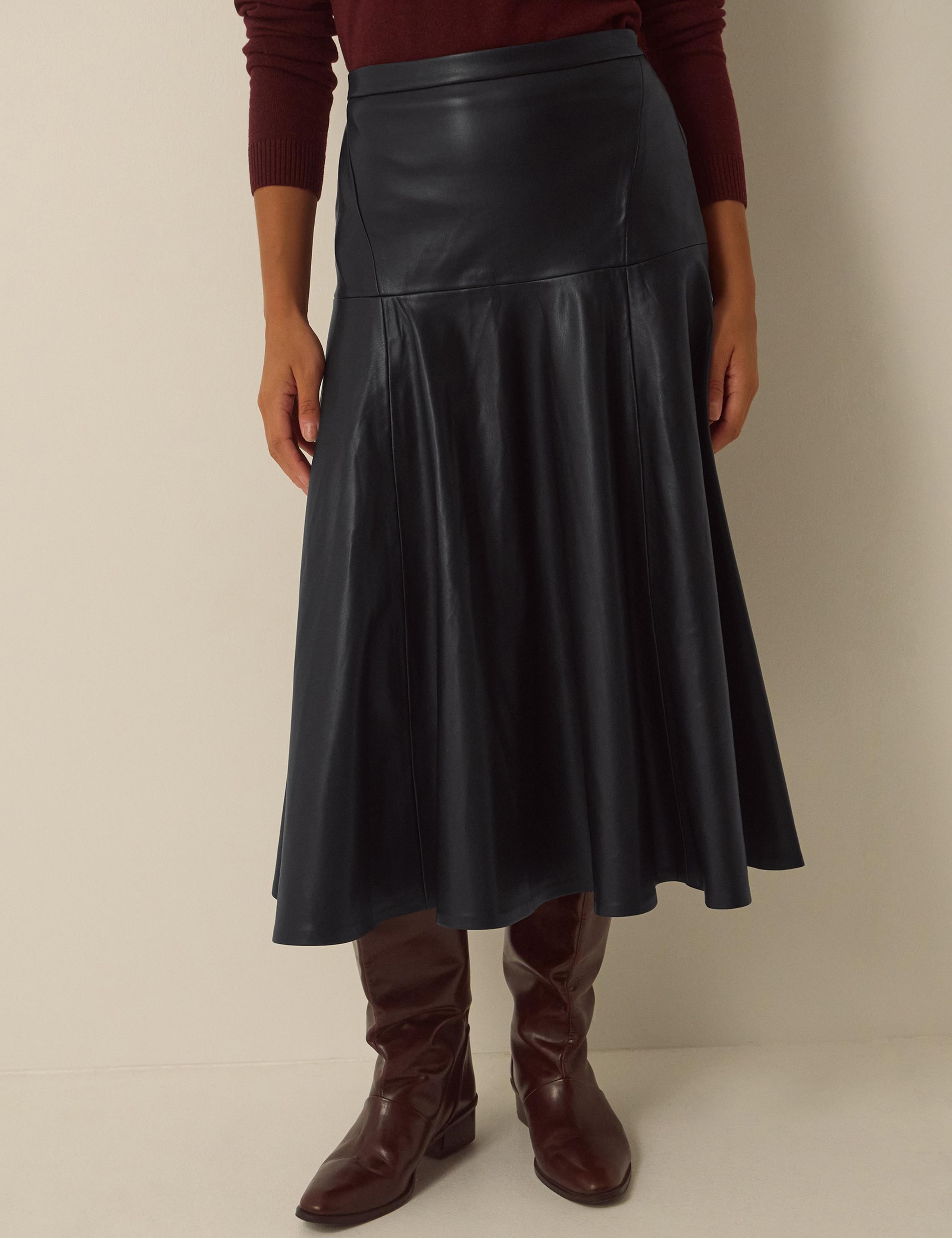 Plain Zip Front A Line Midi Skirt