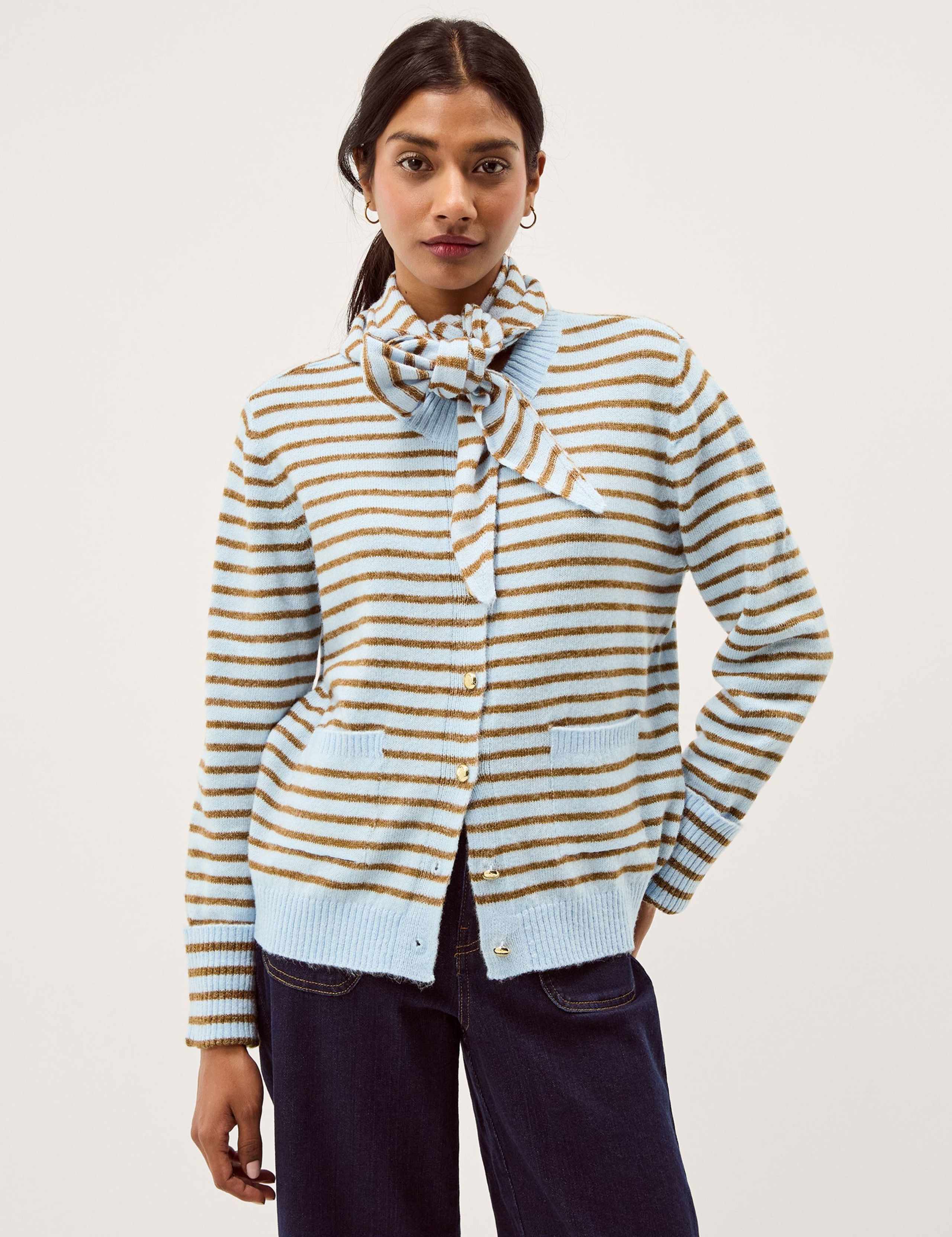 Striped Scarf Button Front Cardigan