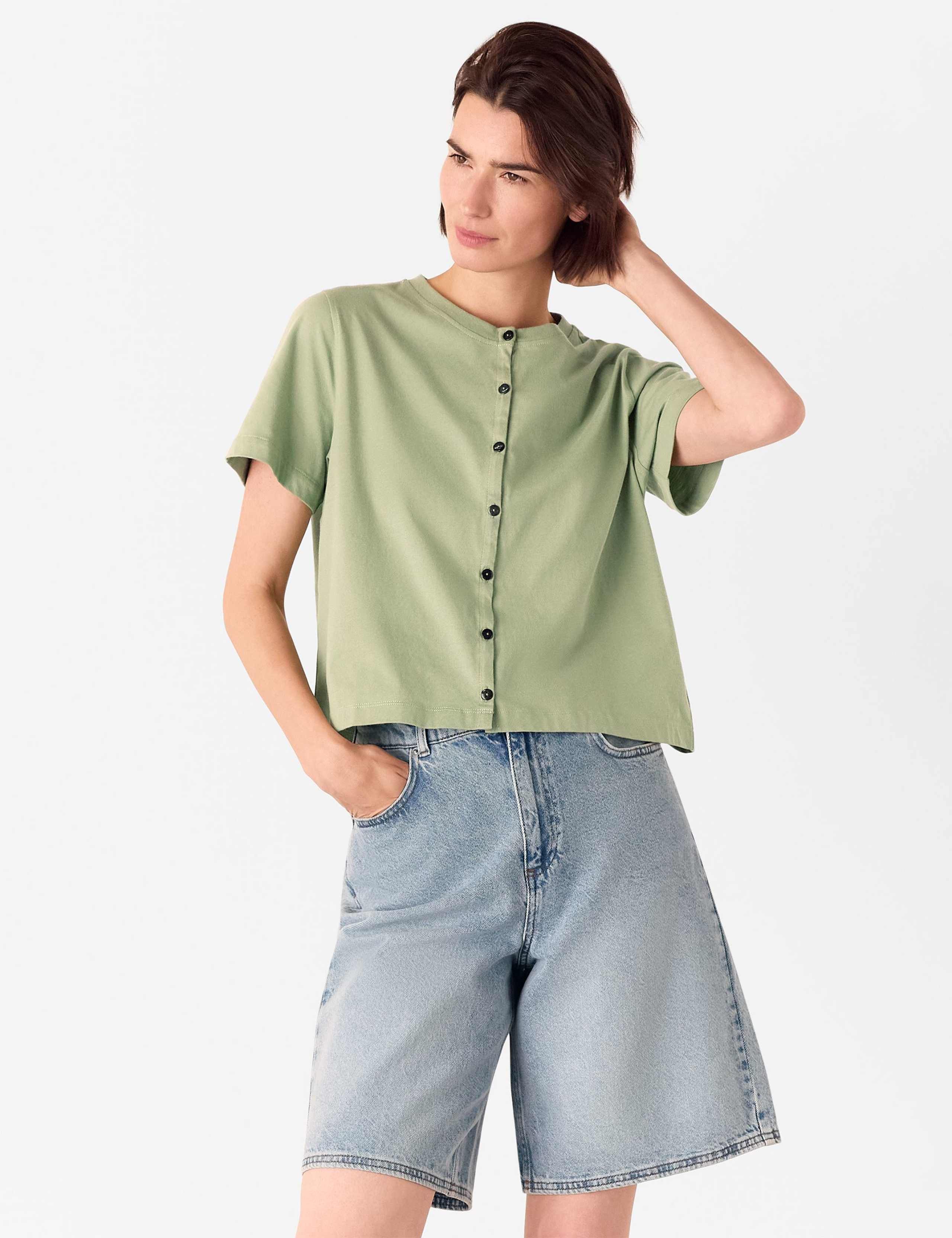 Pure Cotton Button Front T-Shirt