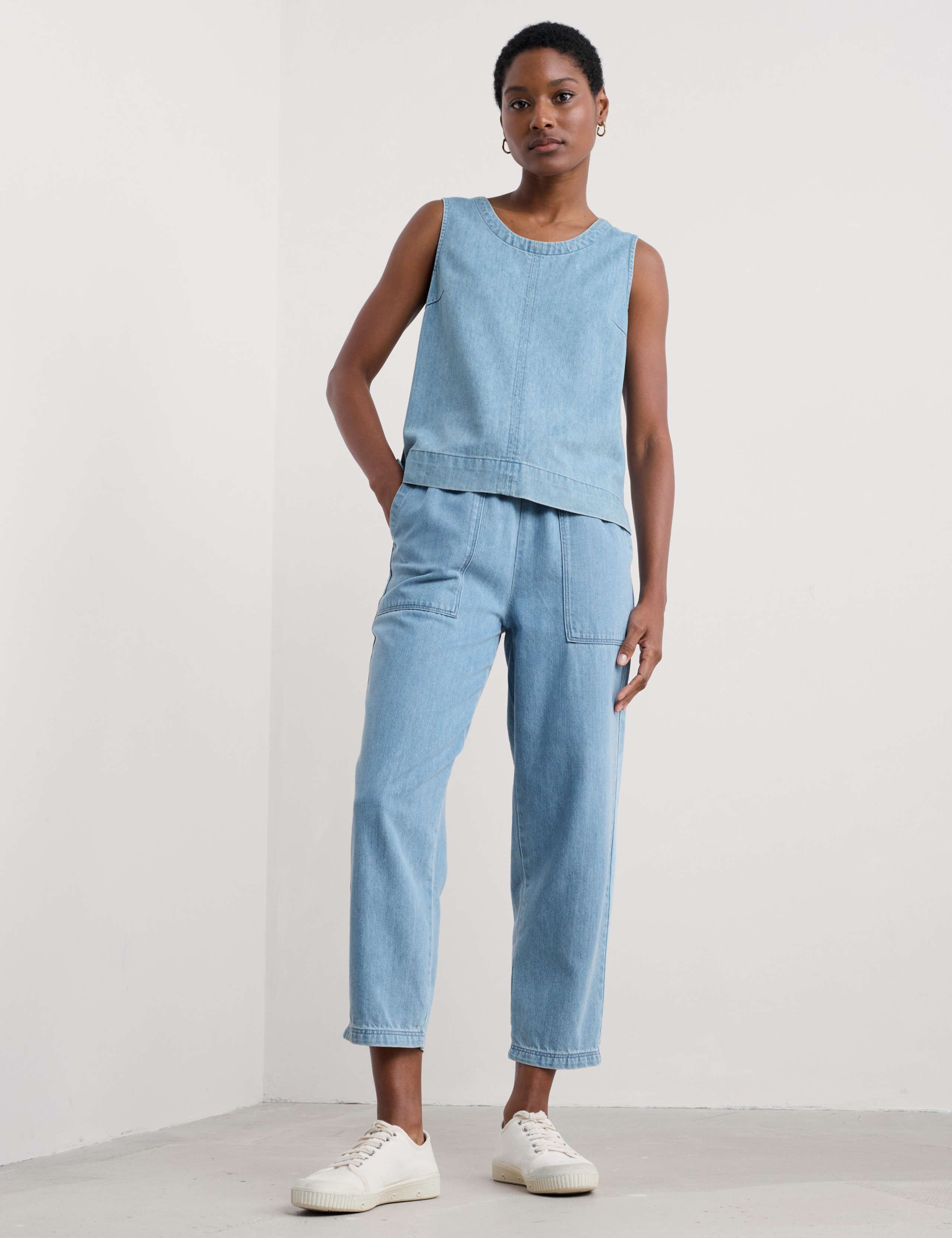 Modal Denim Drawstring Ankle Grazer Trousers