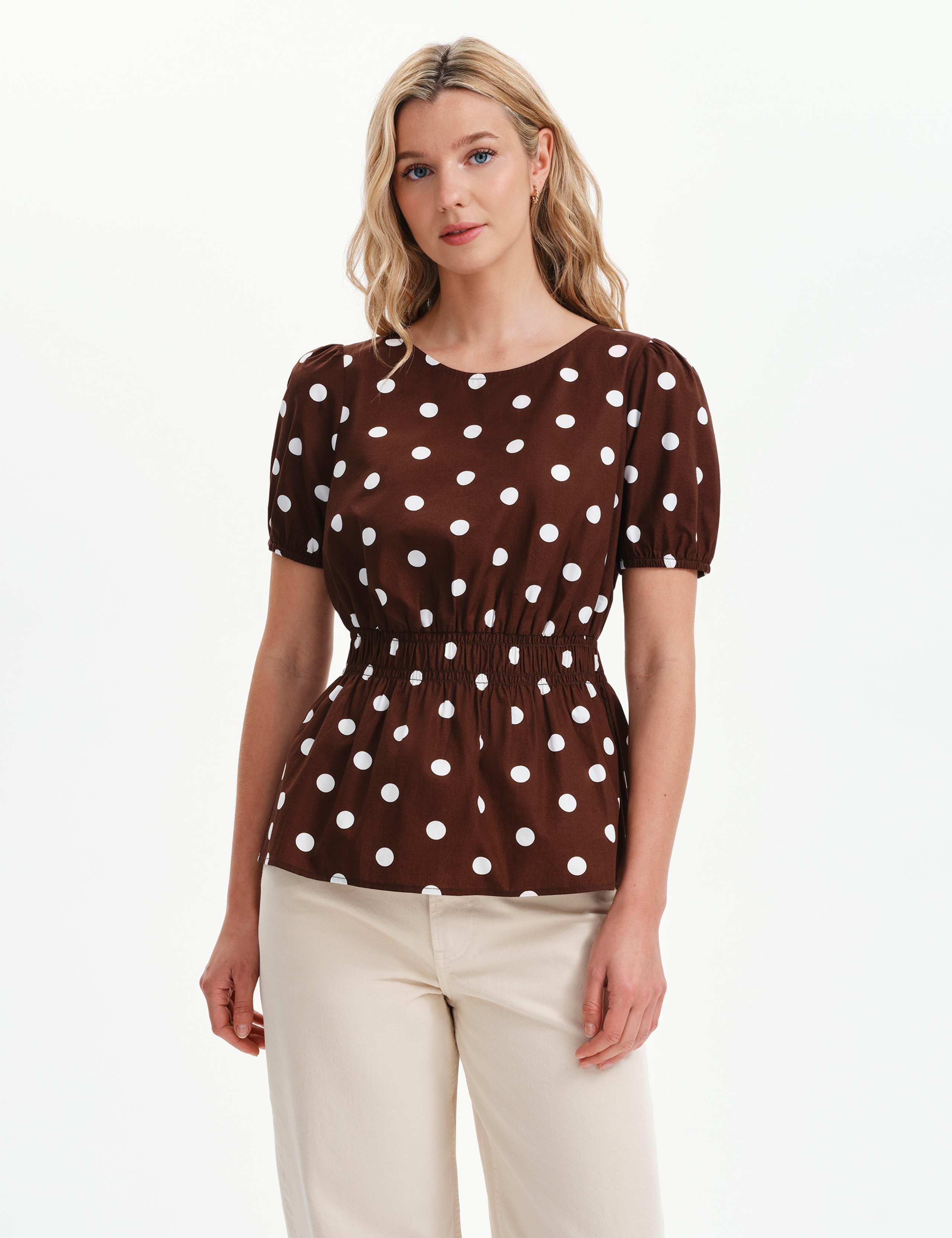 Pure Cotton Polka Dot Short Sleeve Top