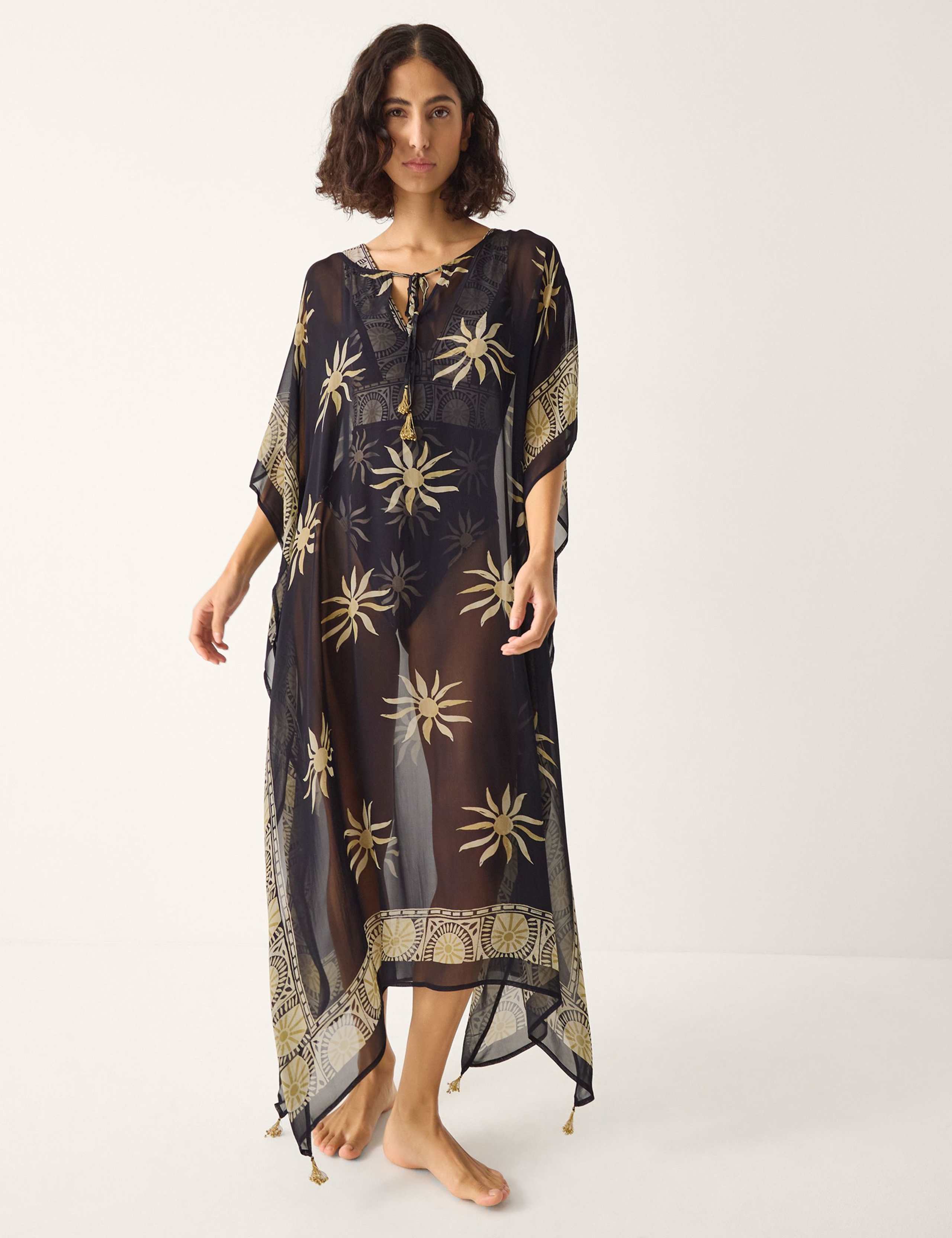 Printed Tie Neck Midi Kaftan