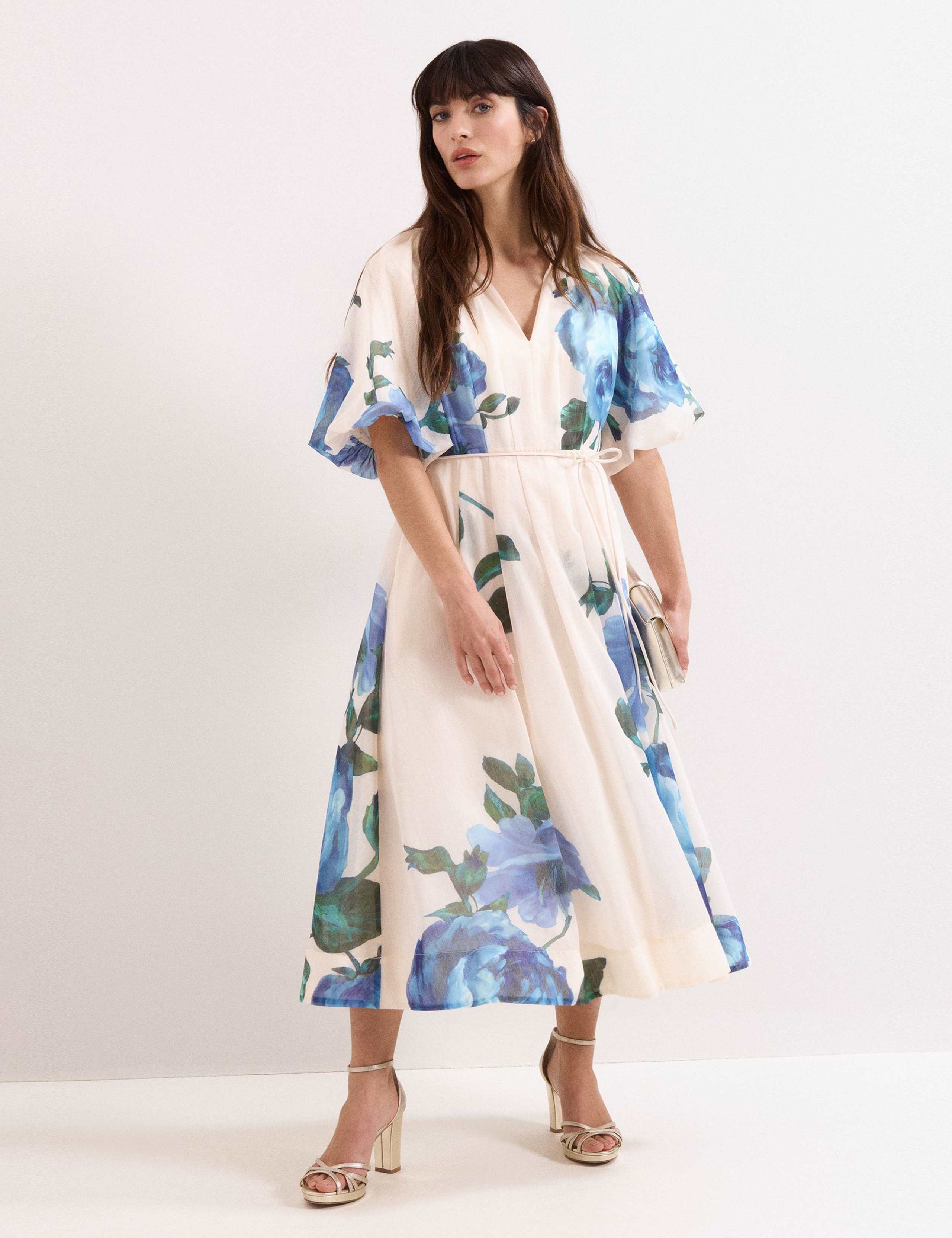 Lyocell Blend V-Neck Floral Midi Dress