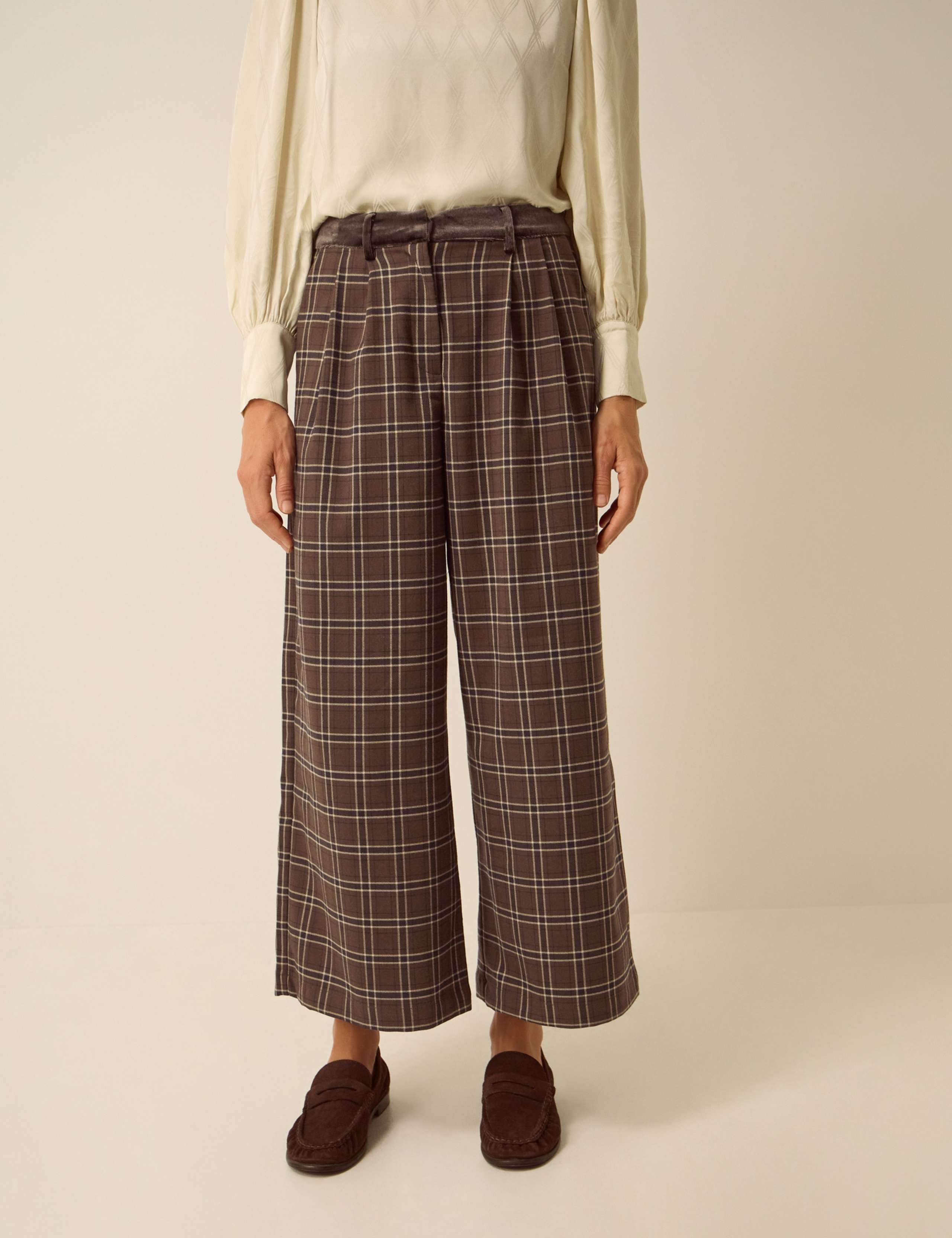 Checked Wide Leg Trousers