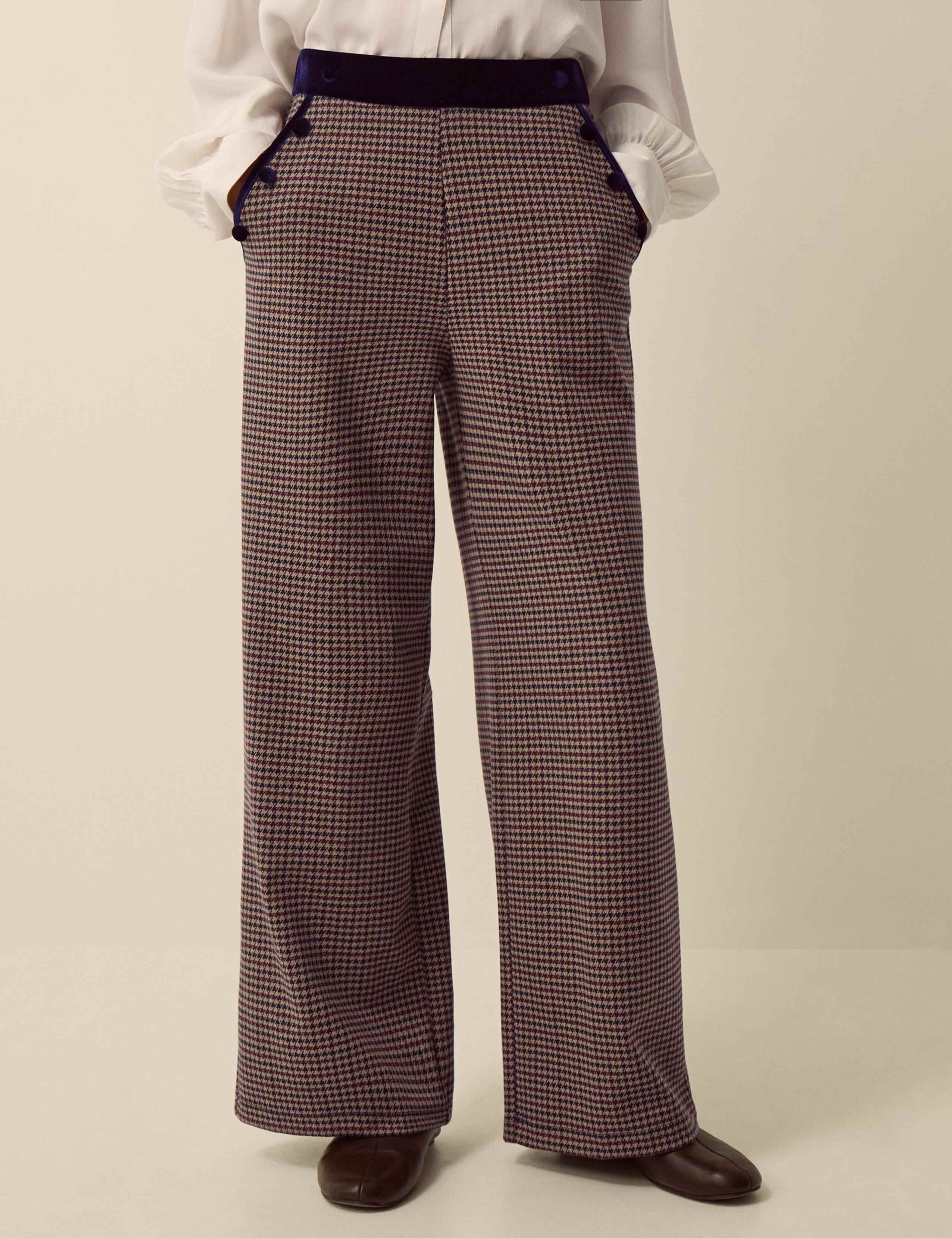 Checked Wide Leg Jersey Trousers