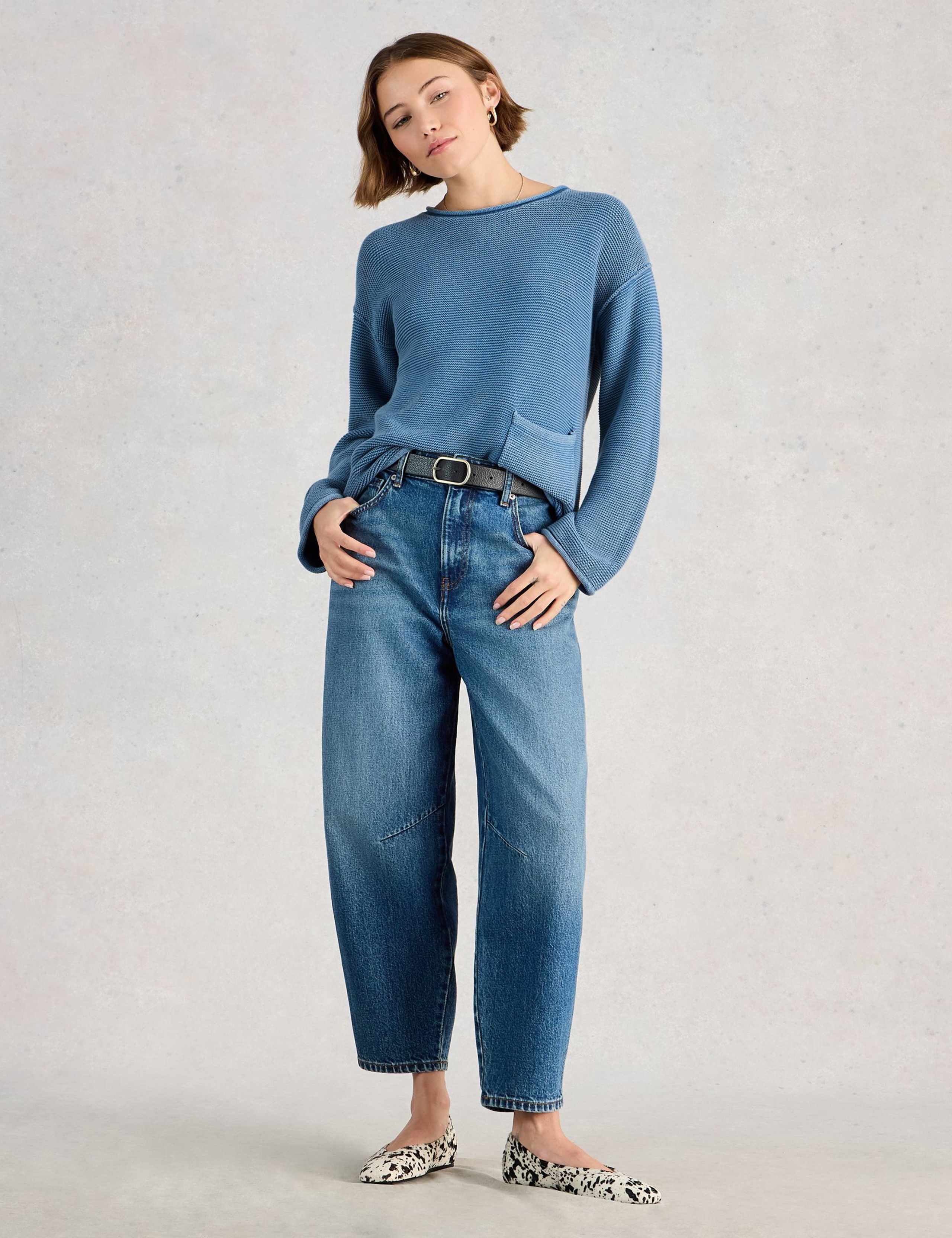 Pure Cotton Textured Crew Neck Jumper
