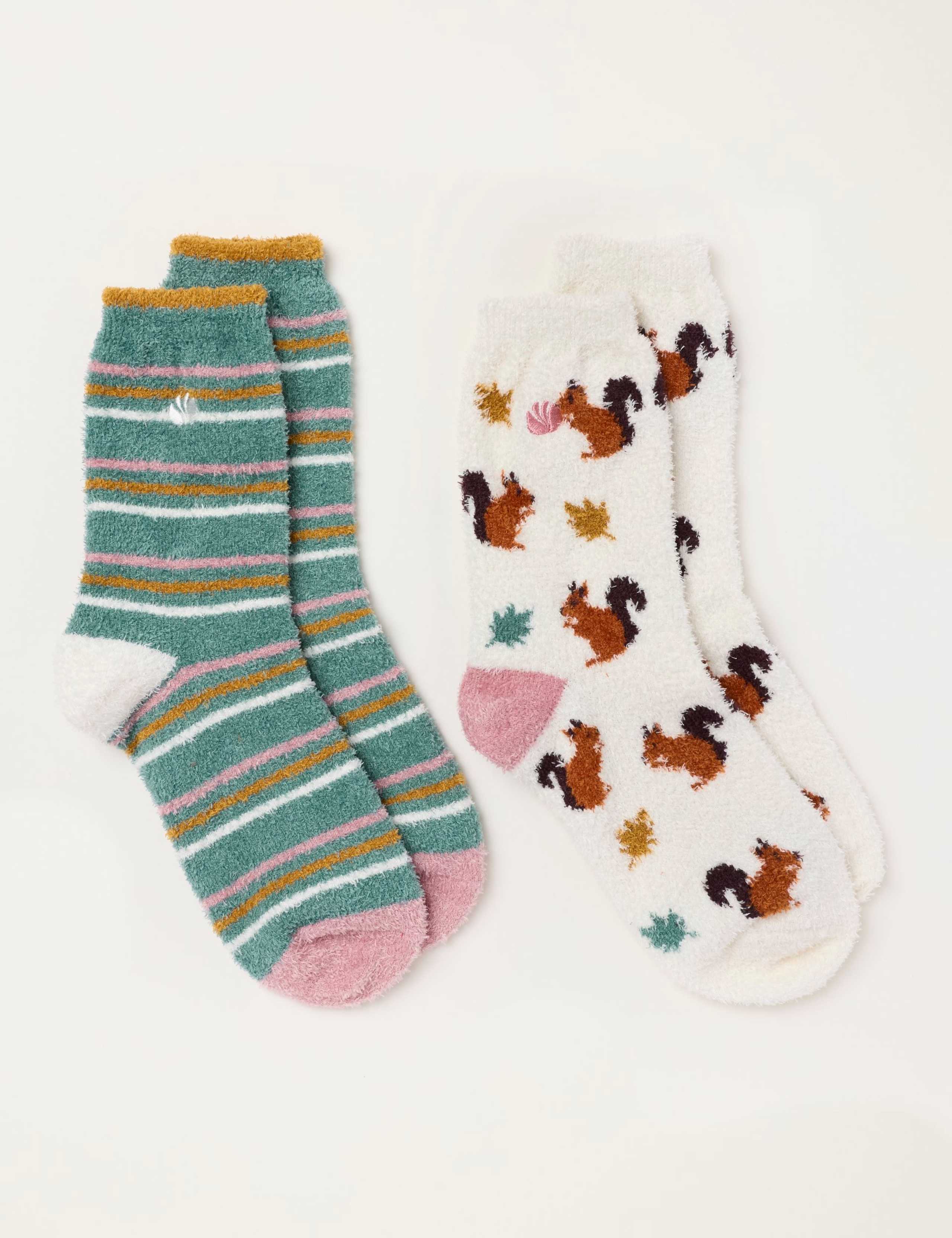 2 Pack Squirrel Striped Fluffy Socks