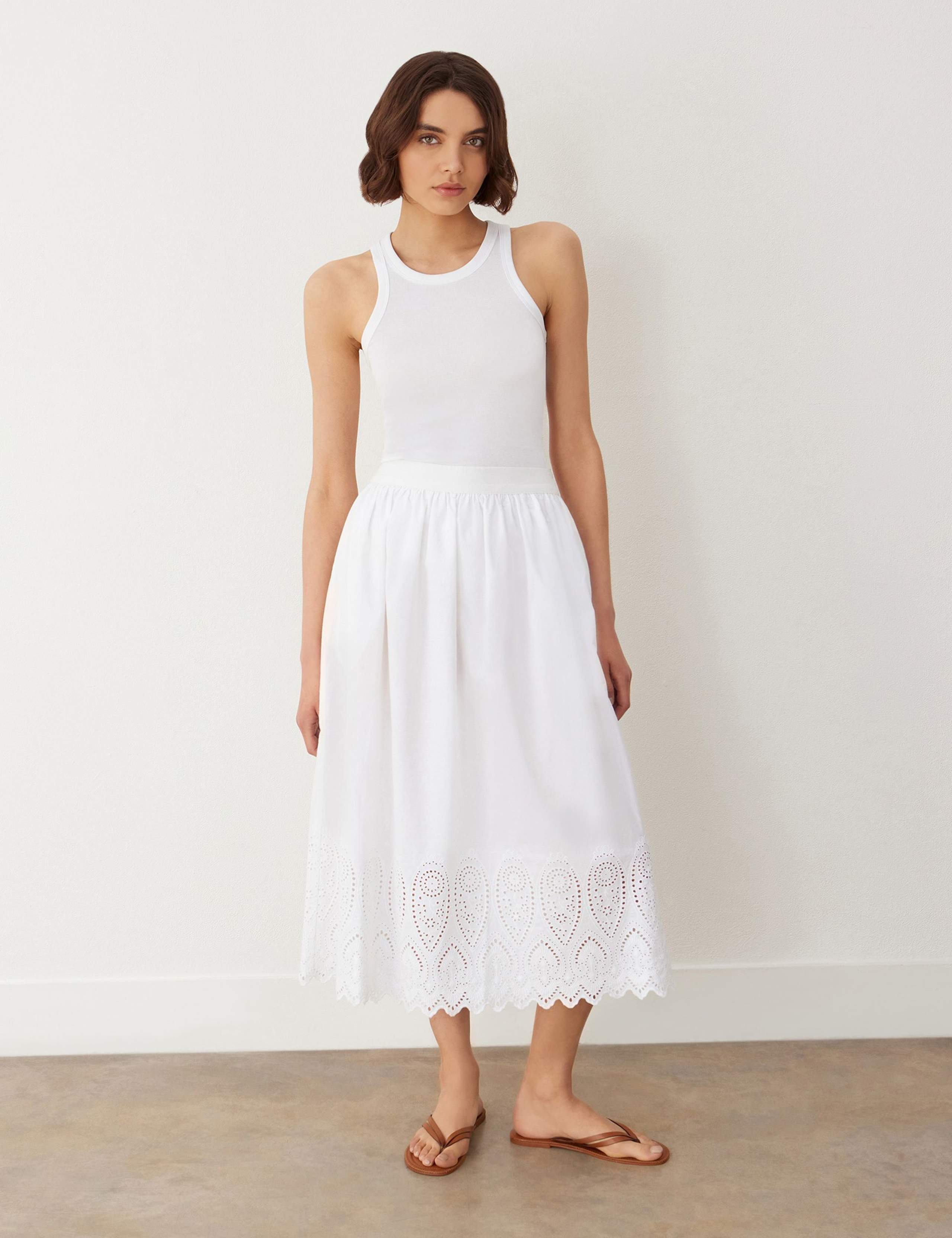 Pure Cotton Broderie Midi A-Line Skirt