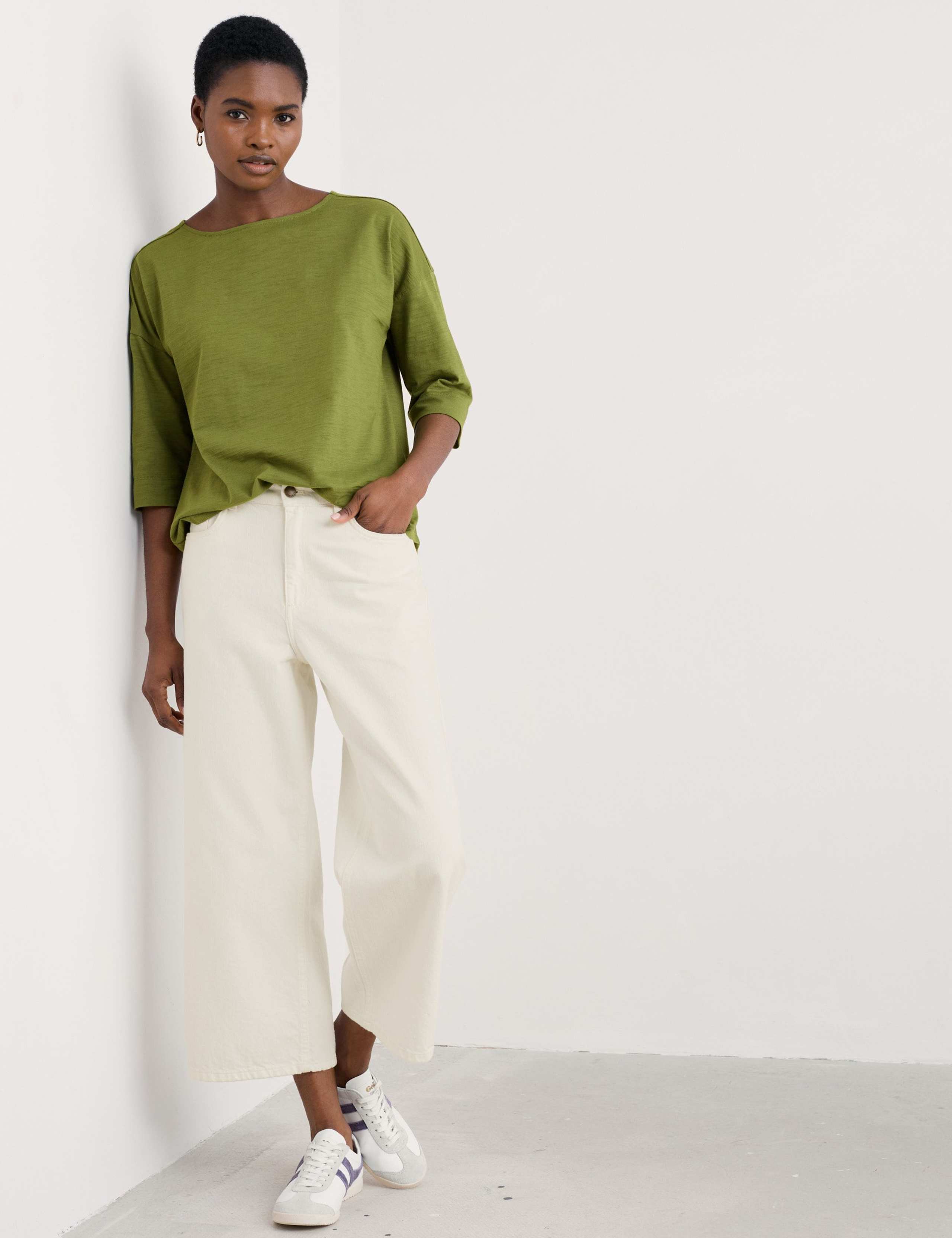 Pure Cotton Slash Neck Relaxed T-Shirt