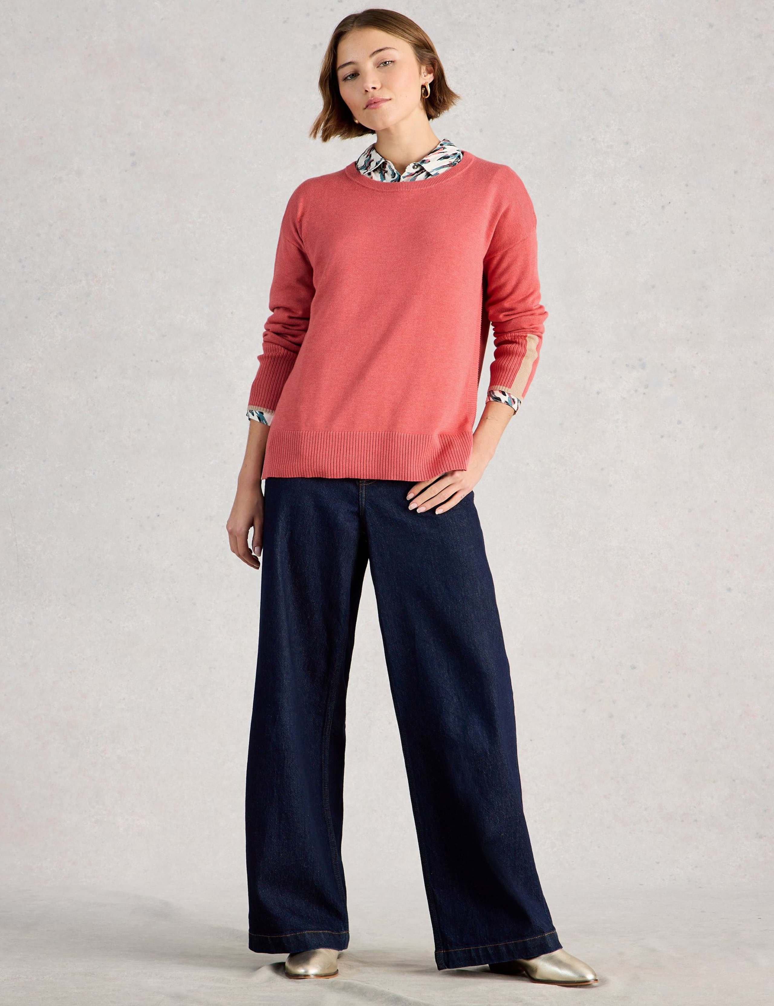 Cotton Rich Crew Neck Stepped Hem Jumper
