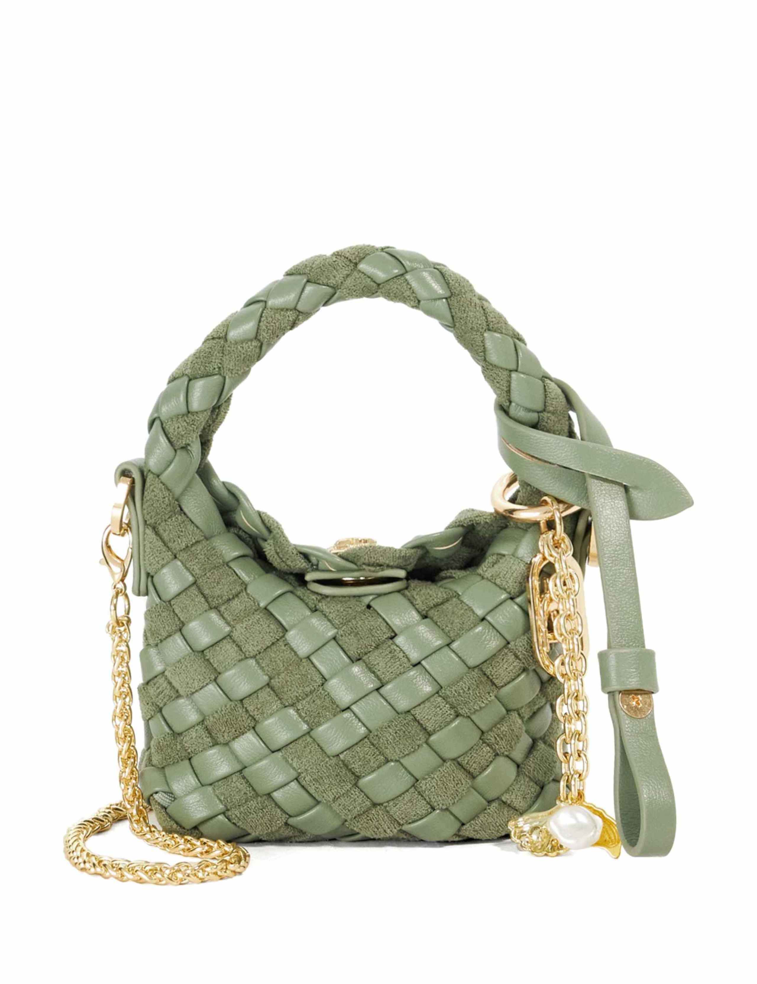 Faux Leather Woven Charm Grab Bag