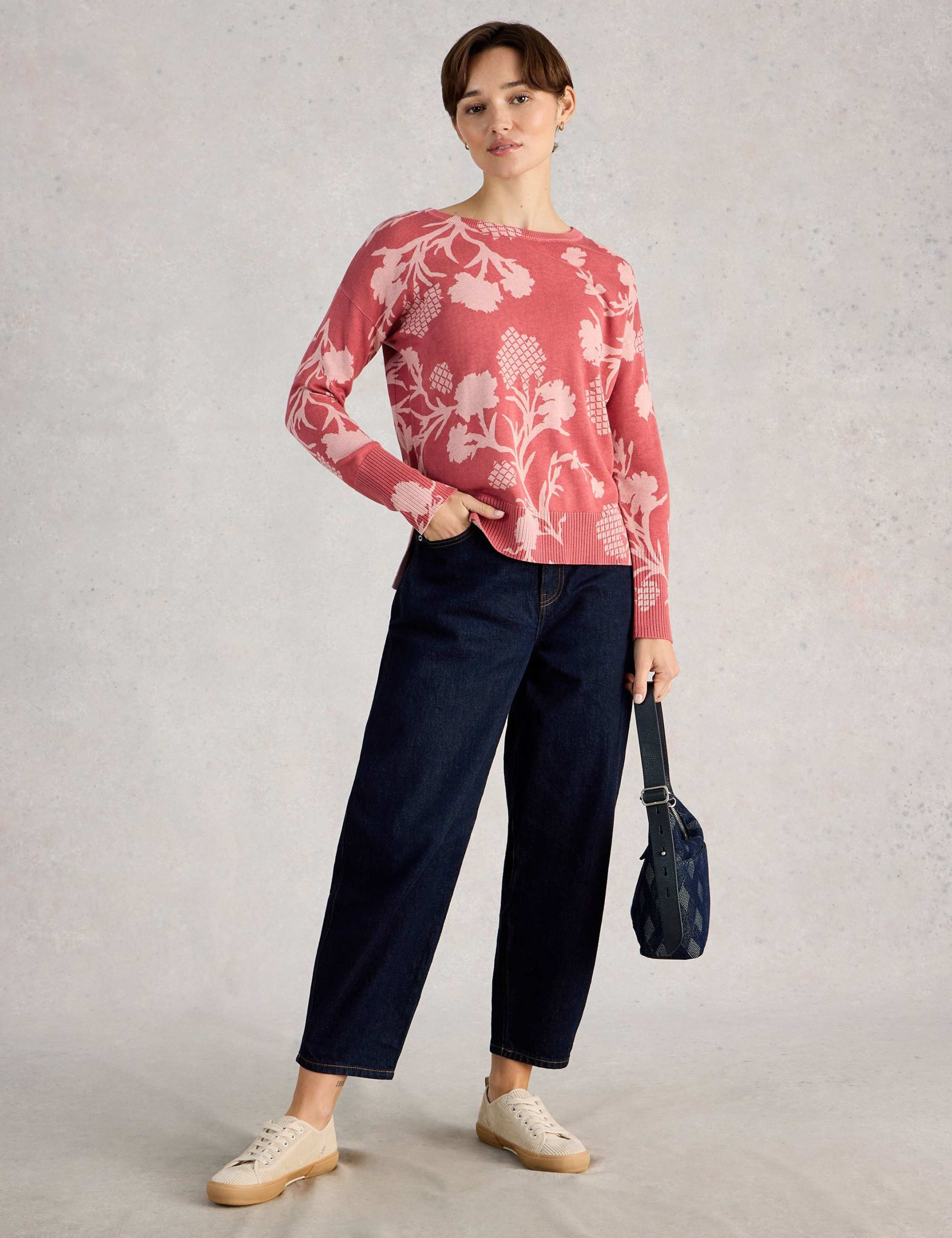 Cotton Rich Printed Crew Neck Jumper