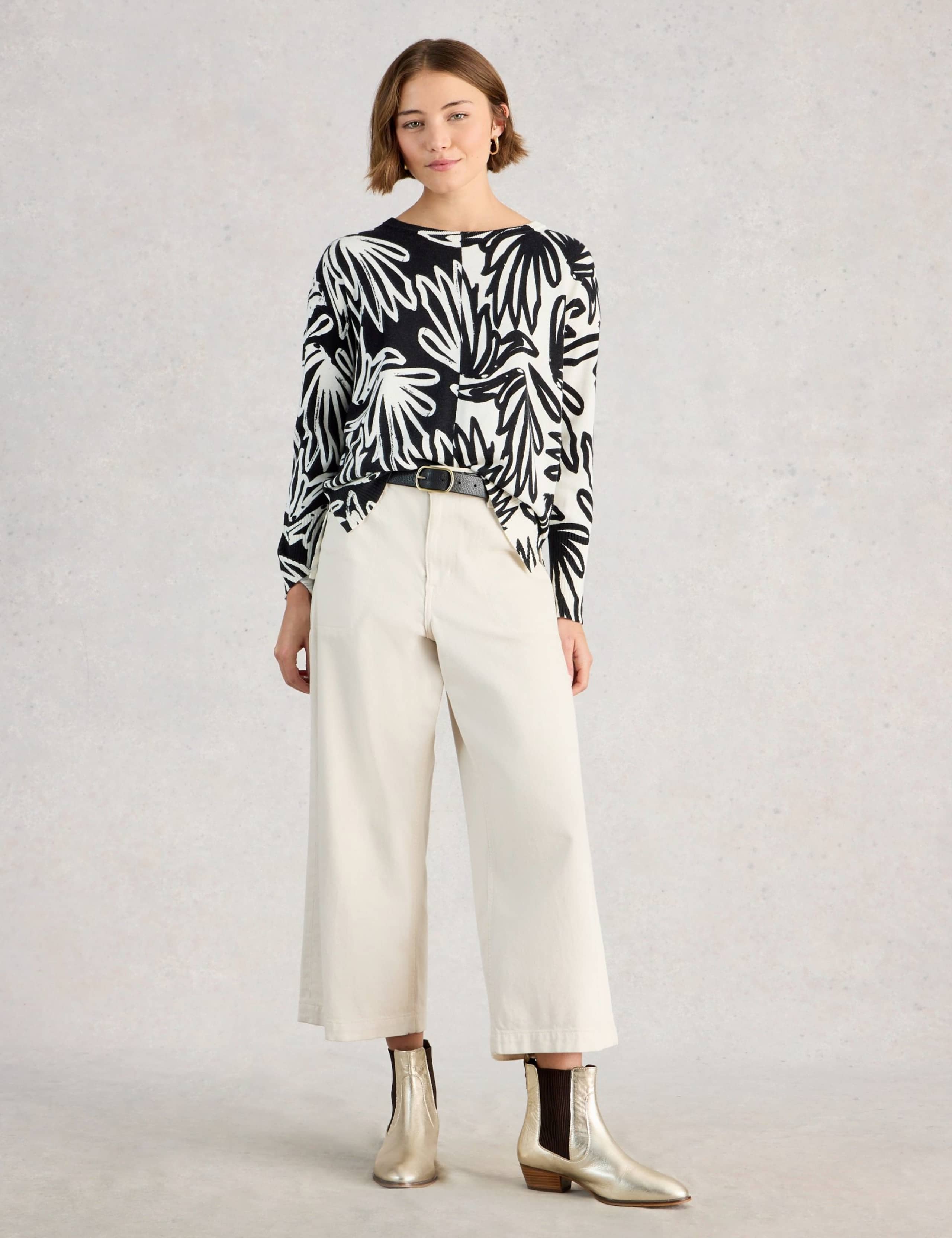 Cotton Rich Printed Crew Neck Jumper