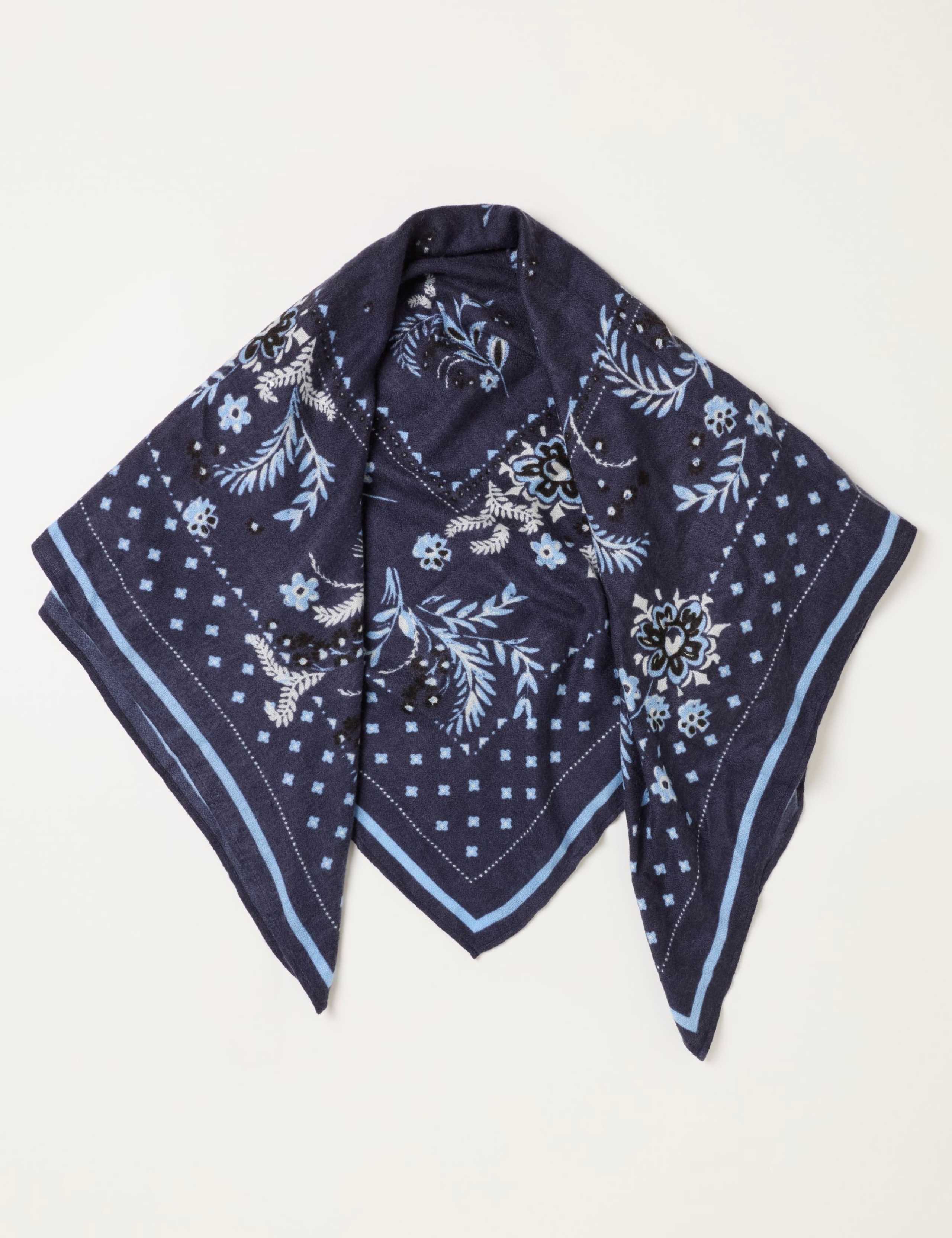 Woven Floral Square Scarf with Wool
