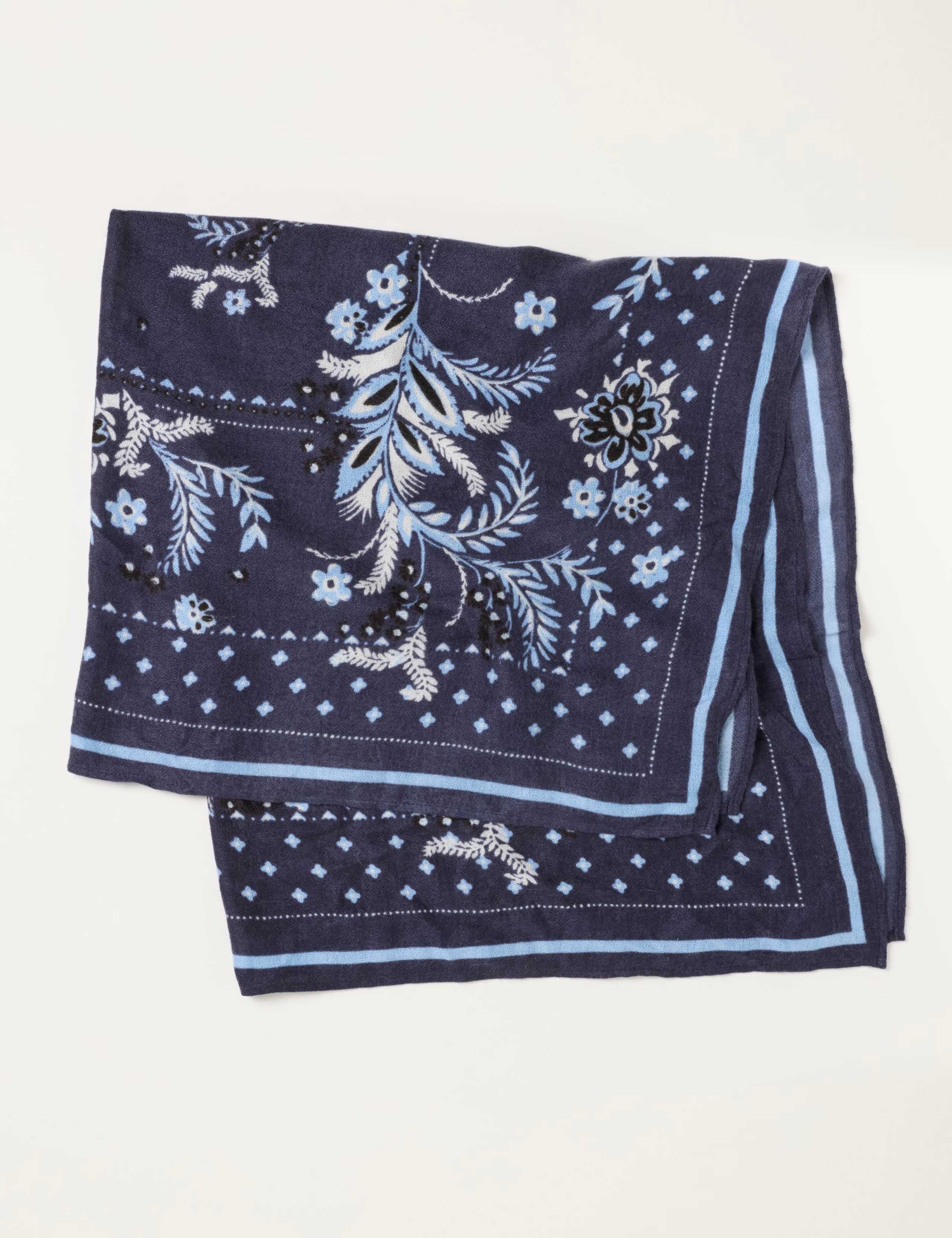 Woven Floral Square Scarf with Wool