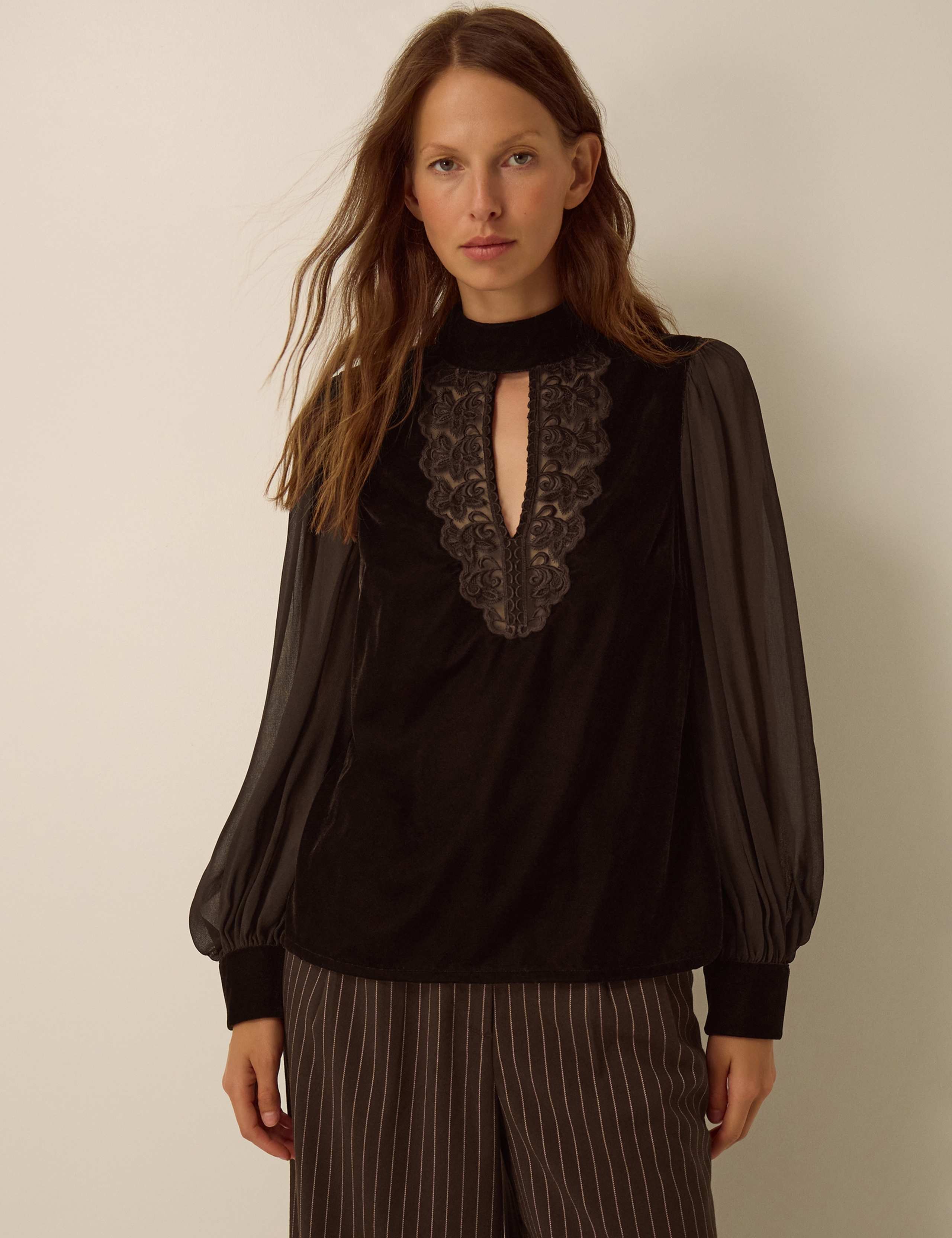 Embroidered High Neck Top