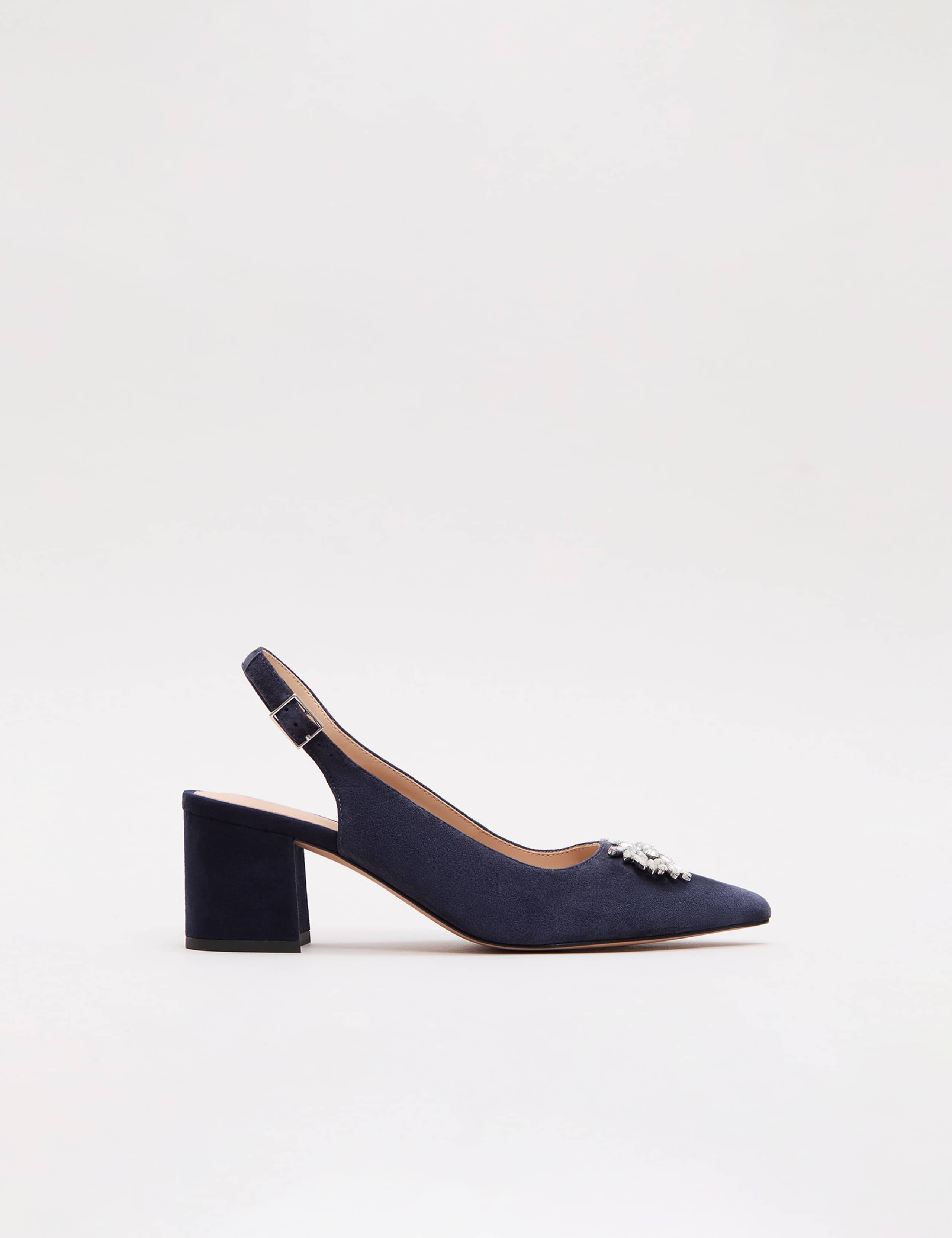 Suede Sparkle Block Heel Slingback Shoes