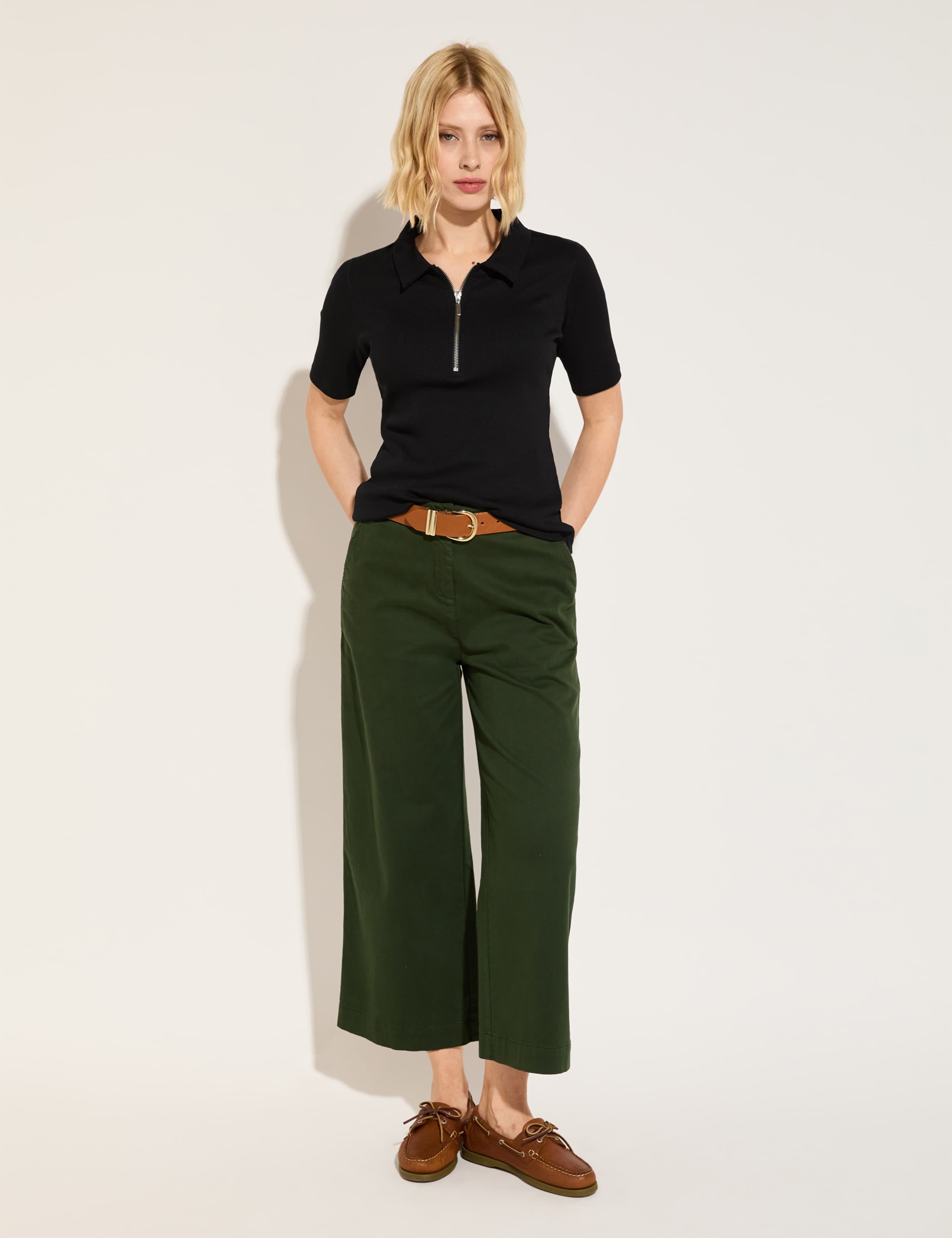 Cotton Rich Wide Leg Cropped Trousers