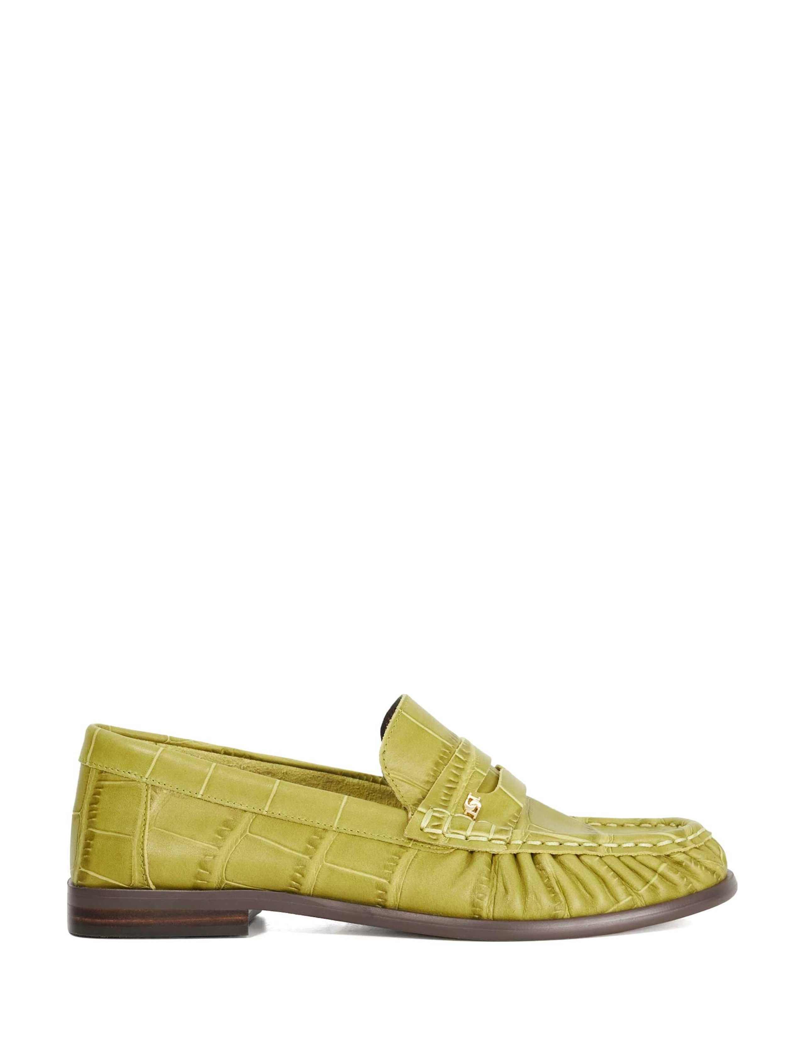 Leather Croc Ruched Detail Penny Loafers